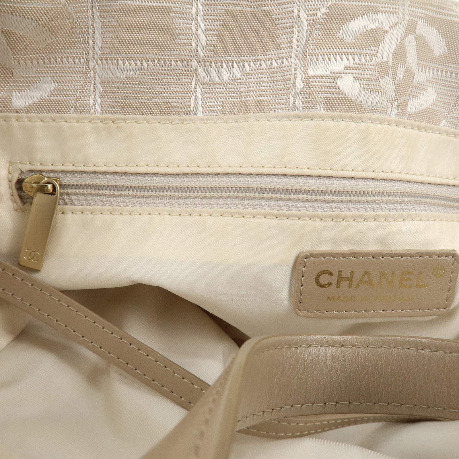 CHANEL New Travel Line Nylon Jacquard Leather Tote PM Beige A20457 Used