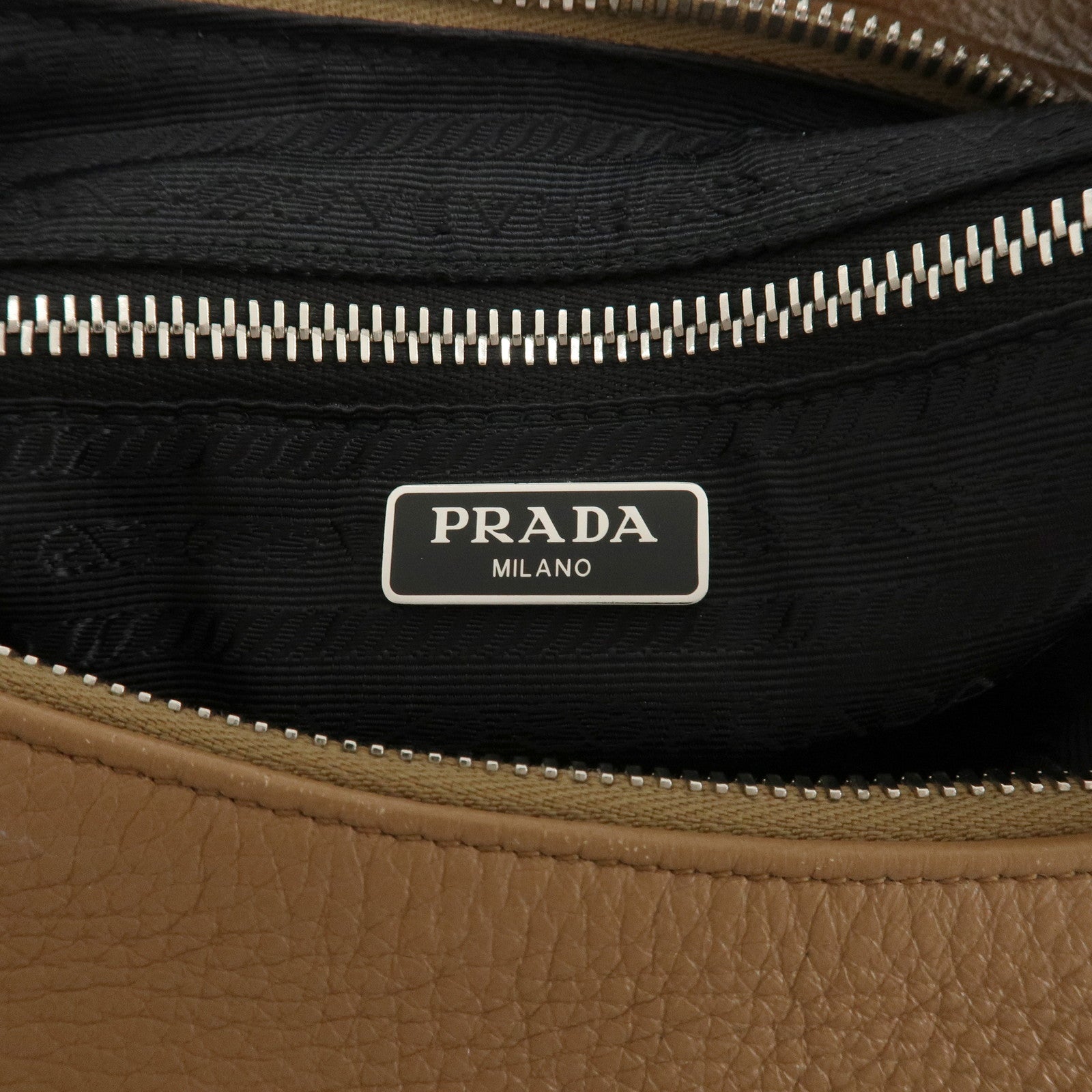 PRADA Logo Leather One Shoulder Bag Hand Bag Light Brown