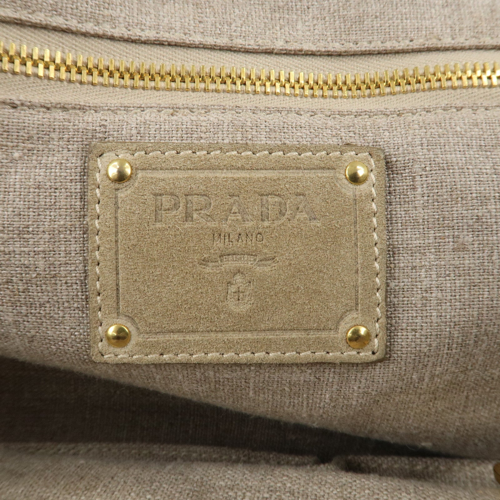 PRADA Logo Canapa Linen Canvas 2Way Tote Bag Shoulder Bag BN2038 Used