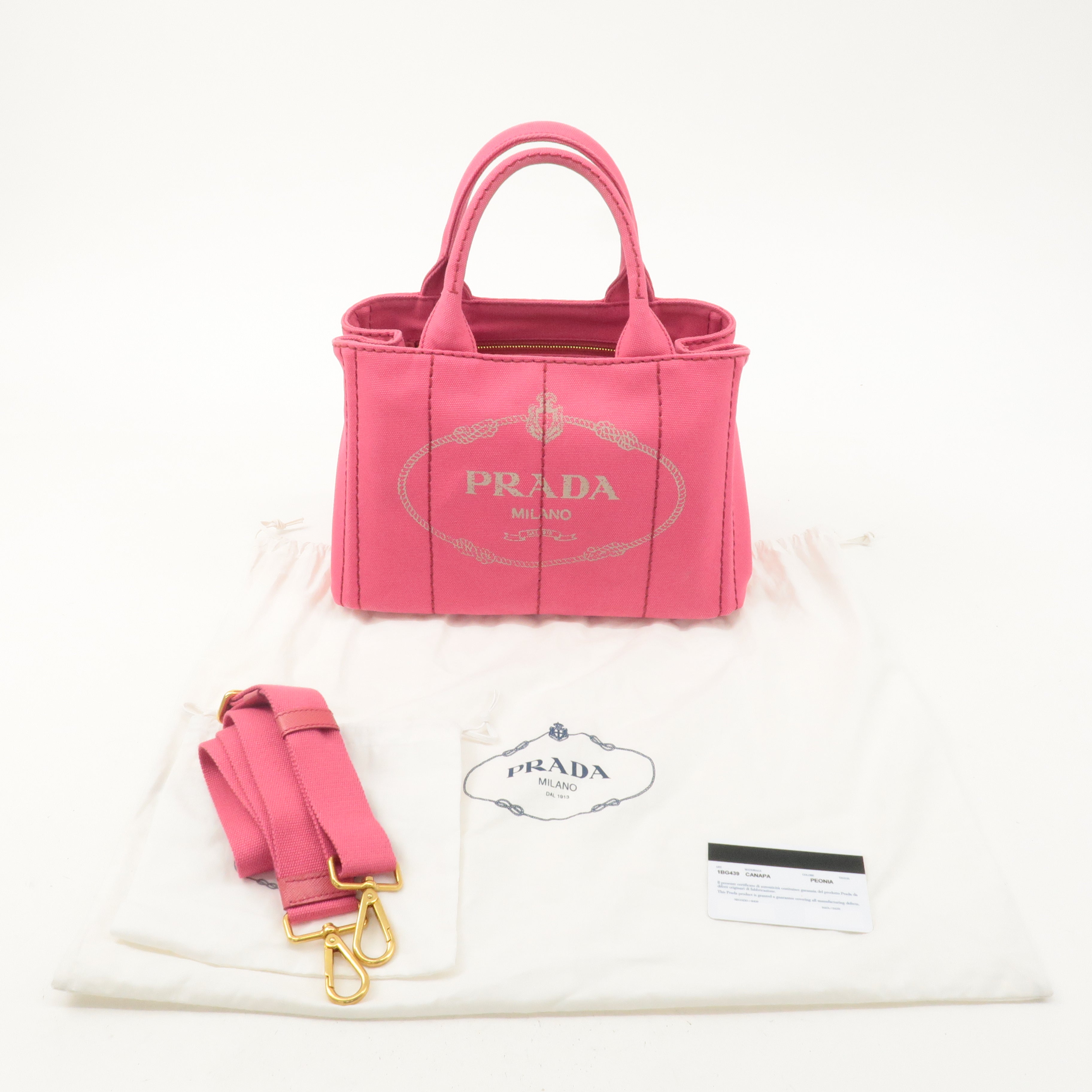 PRADA Logo Canapa Mini Canvas 2Way Shoulder Bag Pink 1BG439