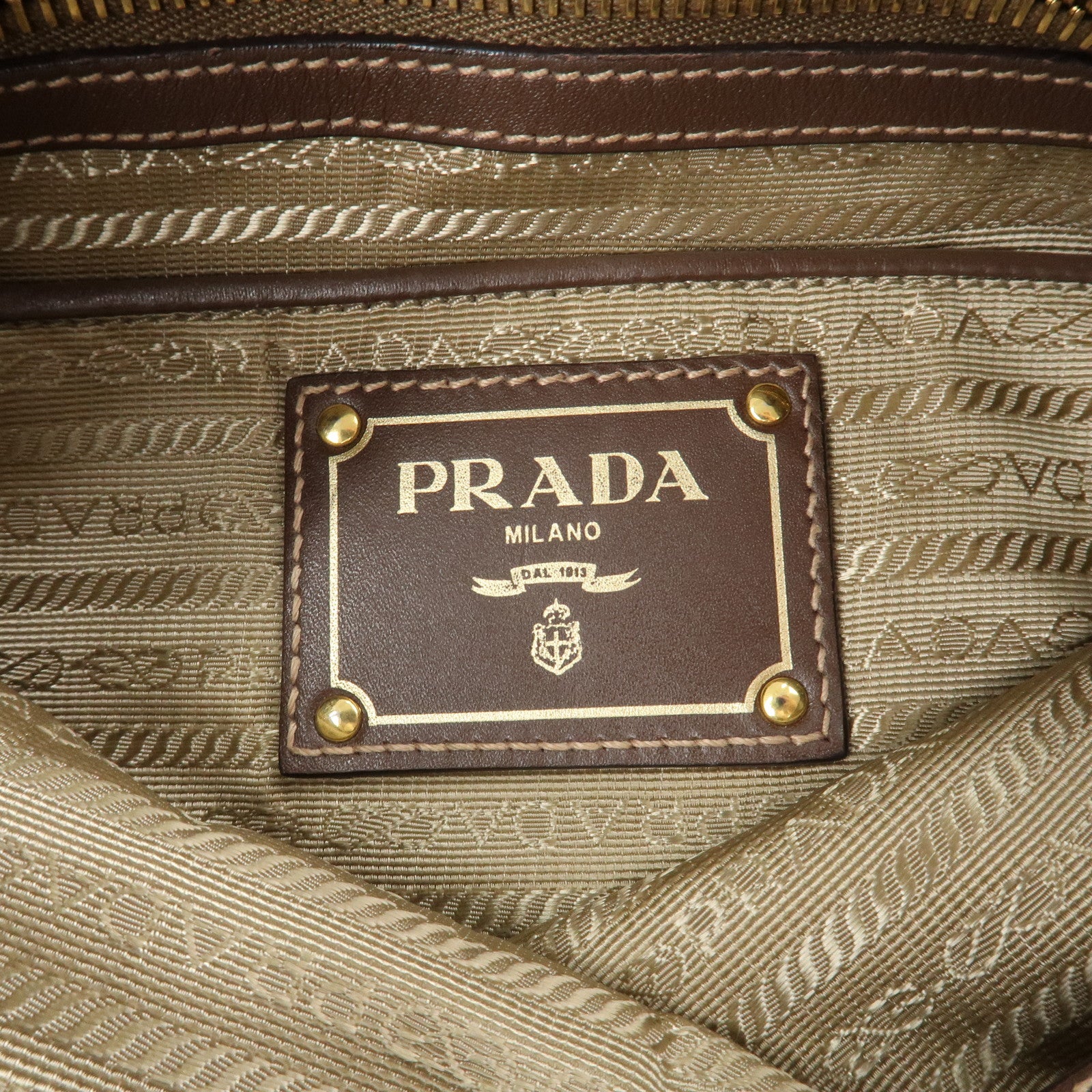 PRADA Jacquard Leather Shoulder Crossbody Bag Beige Brown BT867A Used