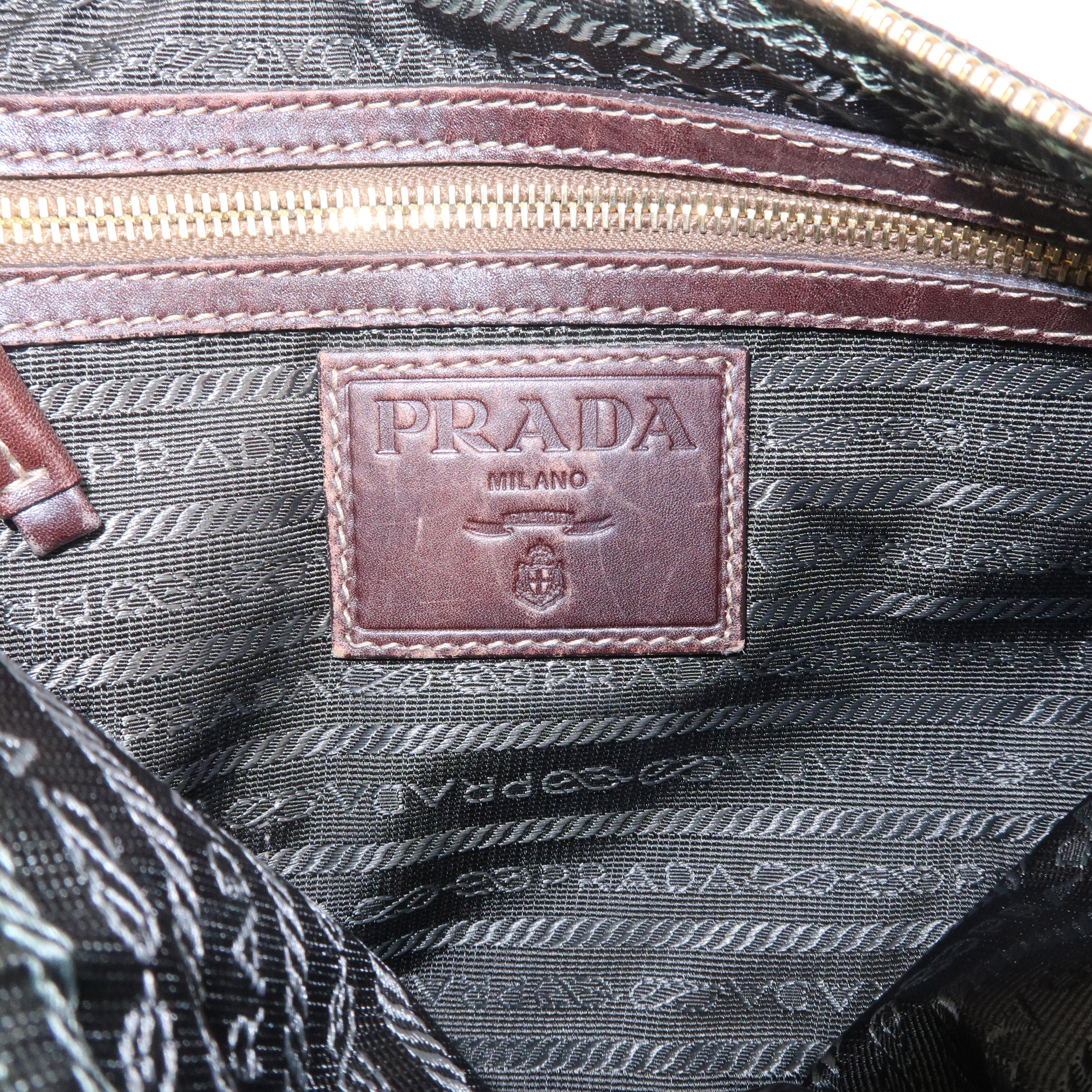 PRADA Jacquard Leather Shoulder Bag Crossbody Bag Brown BT0533