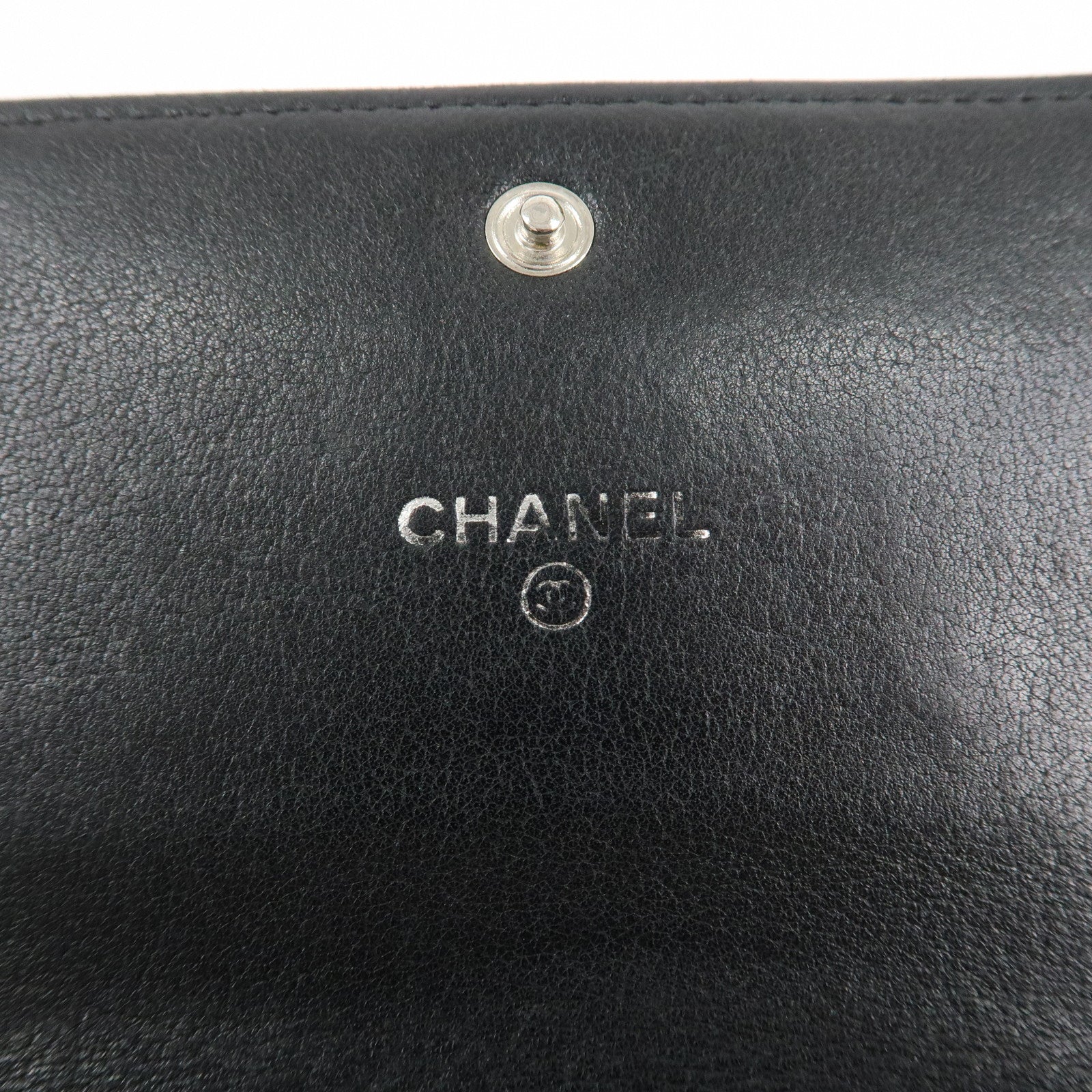 CHANEL V Stitch Lamb Skin Coco Mark Bi-fold Wallet Black