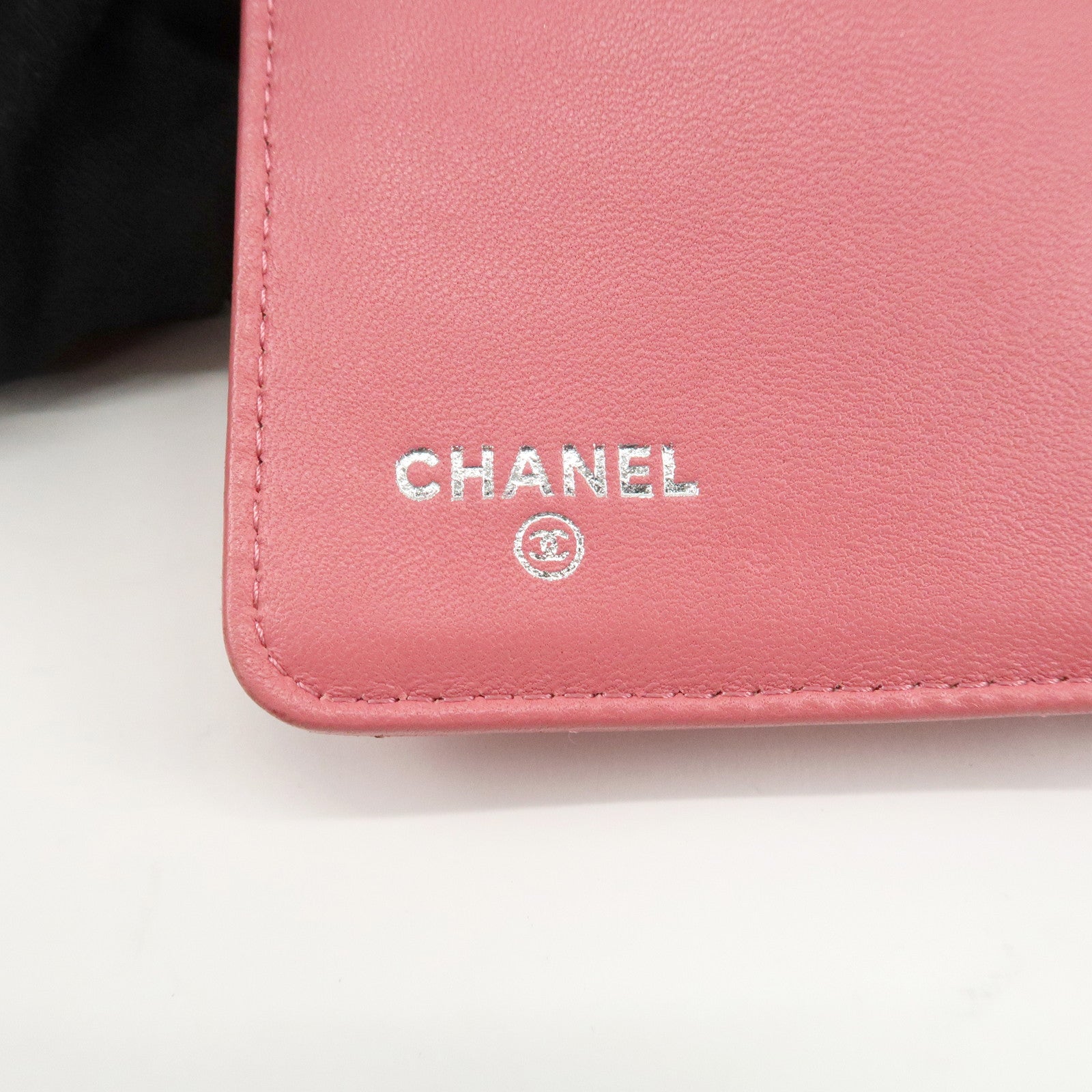 CHANEL Matelasse Lamb Skin Coco Mark Bi-fold Wallet Pink A48667 Used