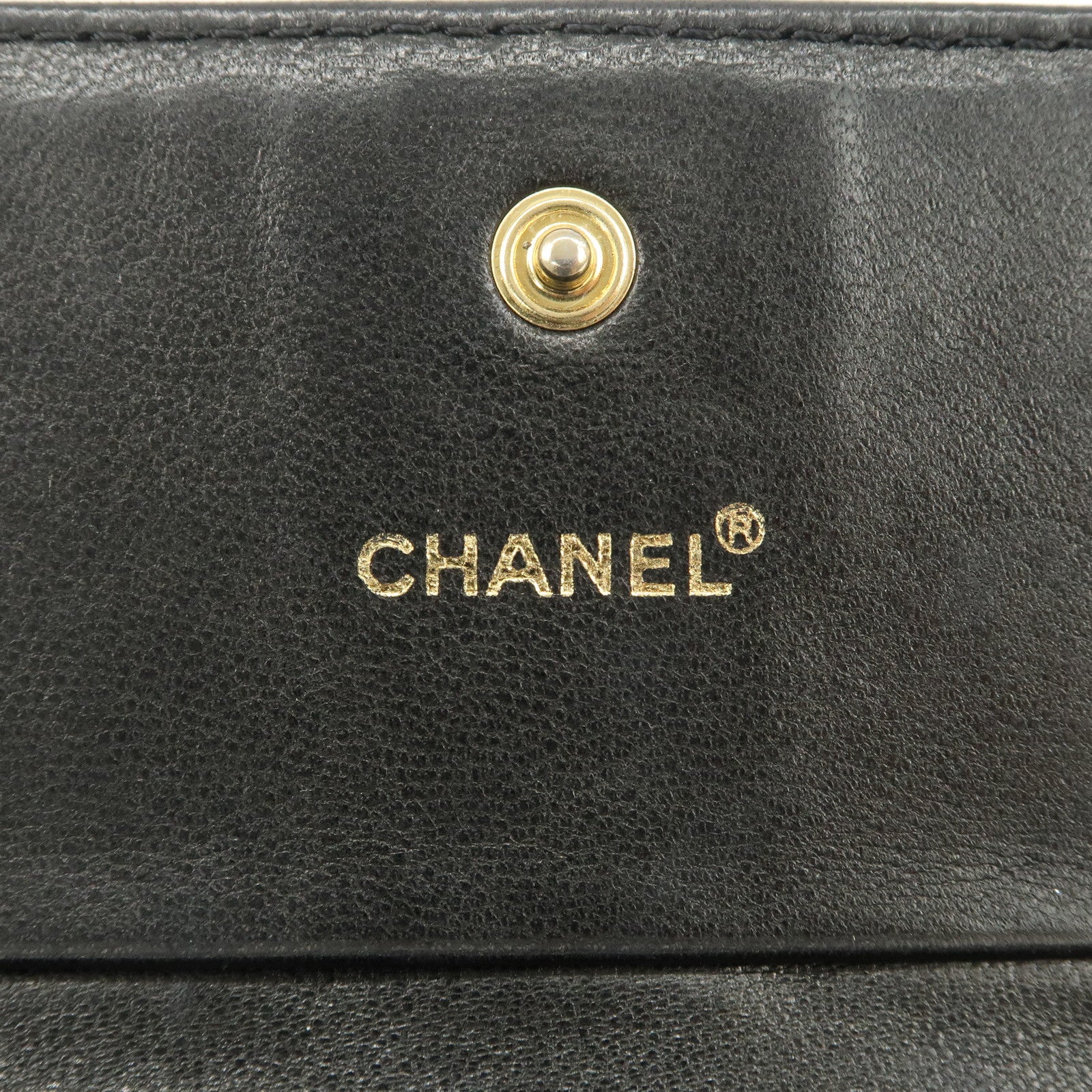 CHANEL Chocolate Bar Lambskin Tri-fold Wallet Black A17811 Used