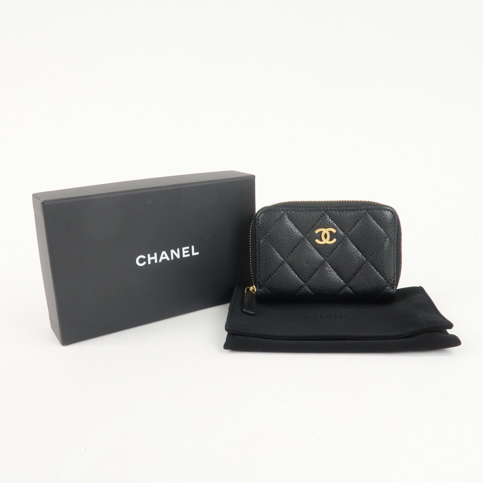 CHANEL Matelasse Caviar Skin Zipper Around Coin Case Black AP0216