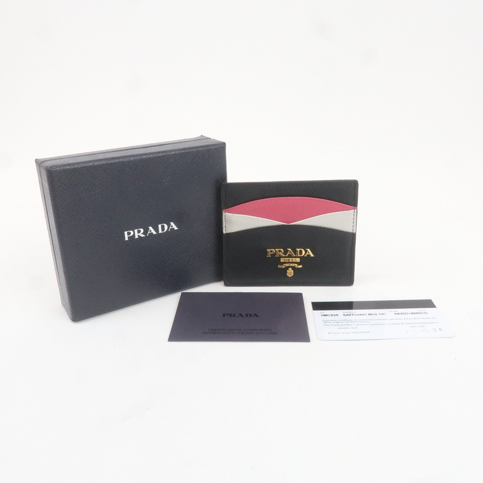 PRADA Saffiano Leather Card Case Black White Pink 1MC025