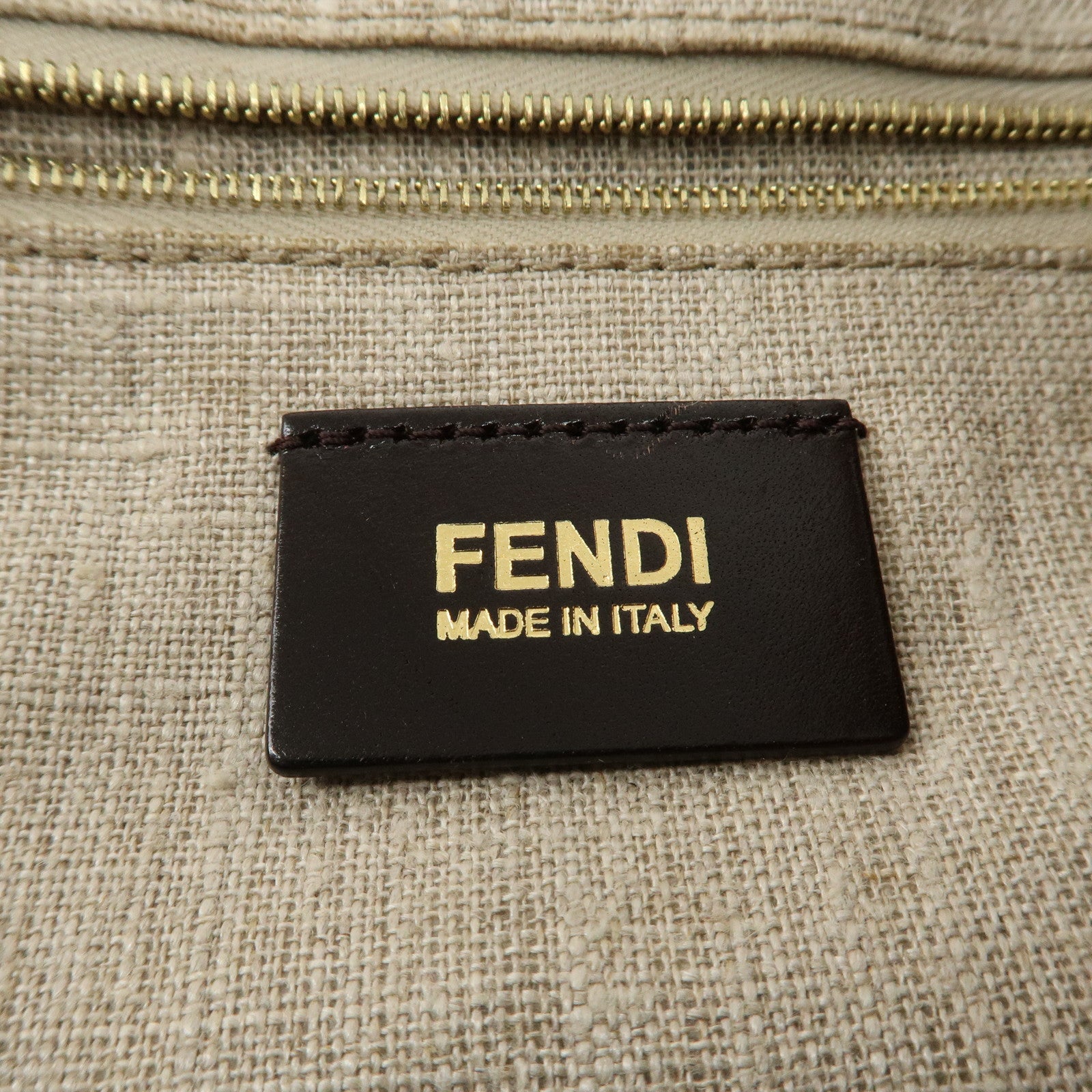 FENDI Pequin Canvas Leather Shoulder Bag Beige Black Brown 8BR653 Used