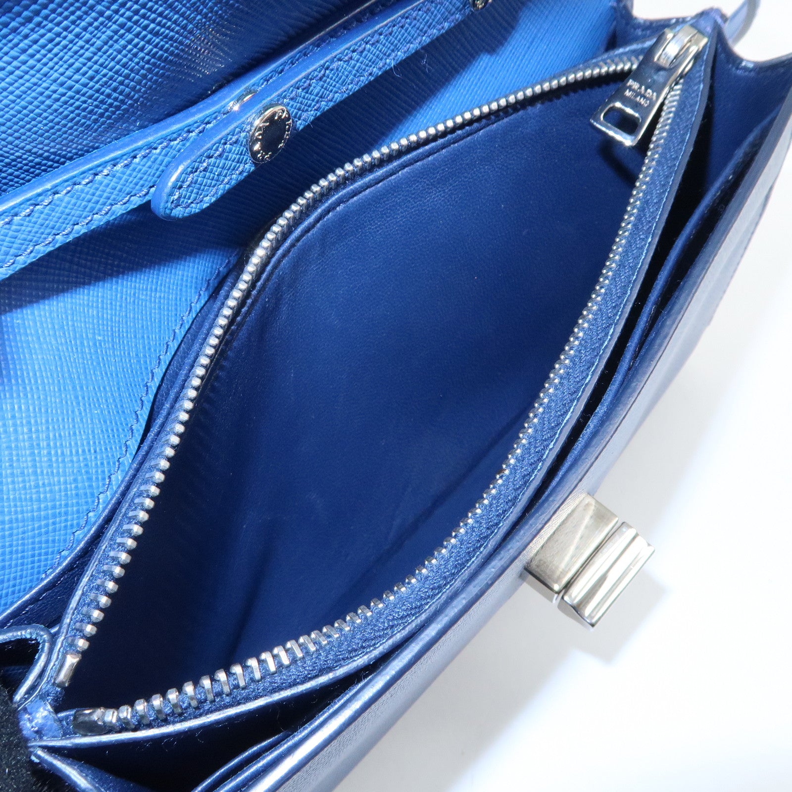 PRADA Leather Shoulder Bag Blue Navy