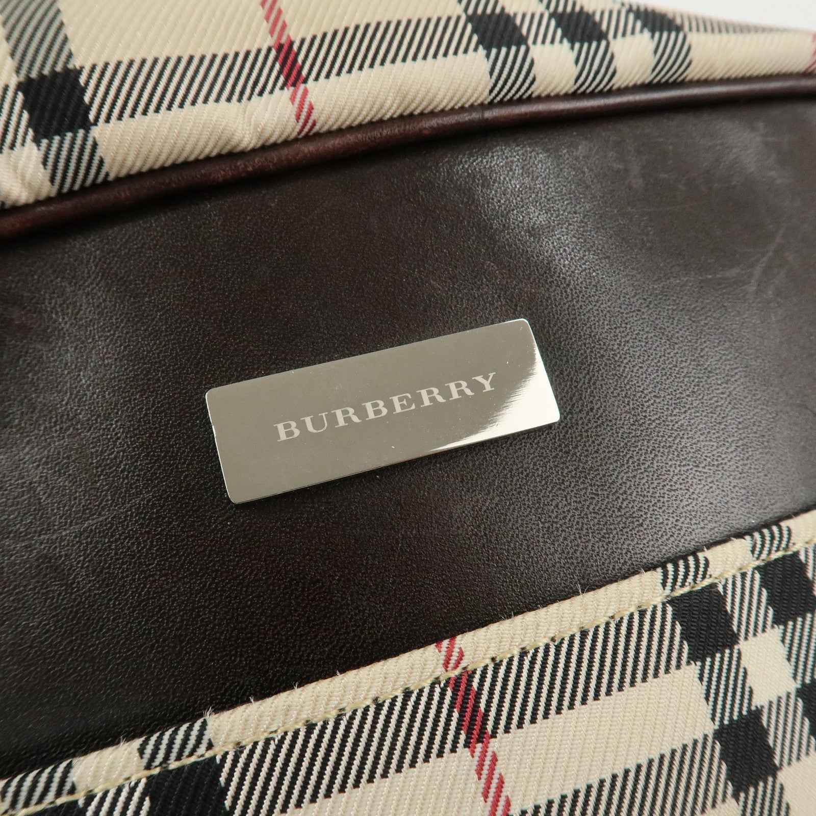 BURBERRY Nylon Leather Nova Plaid Shoulder Bag Beige Brown