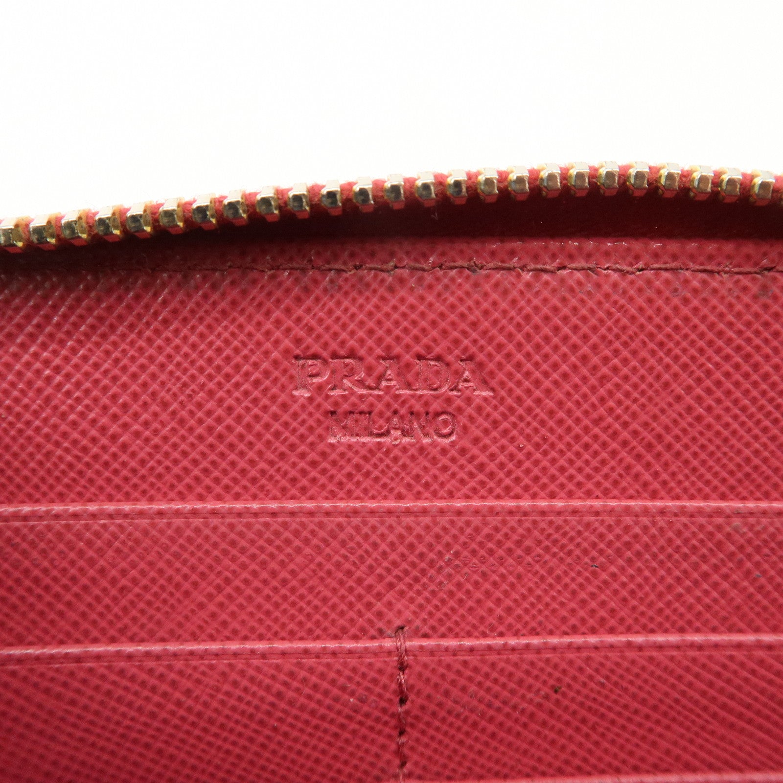 PRADA Saffiano Leather Zip Around Long Wallet Ribbon 1M0506 Used