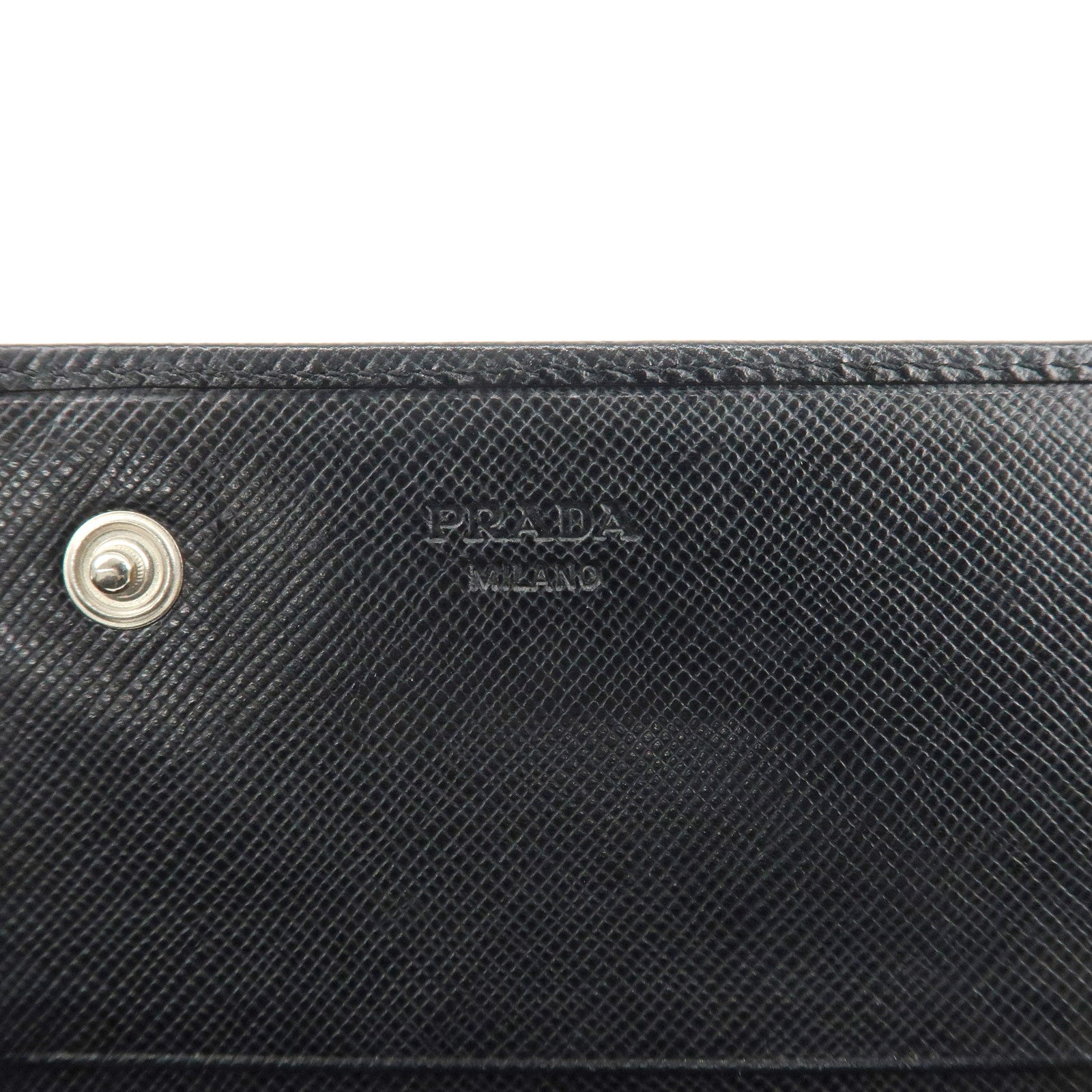 PRADA Leather Bi-fold Long Wallet Black Silver Hardware