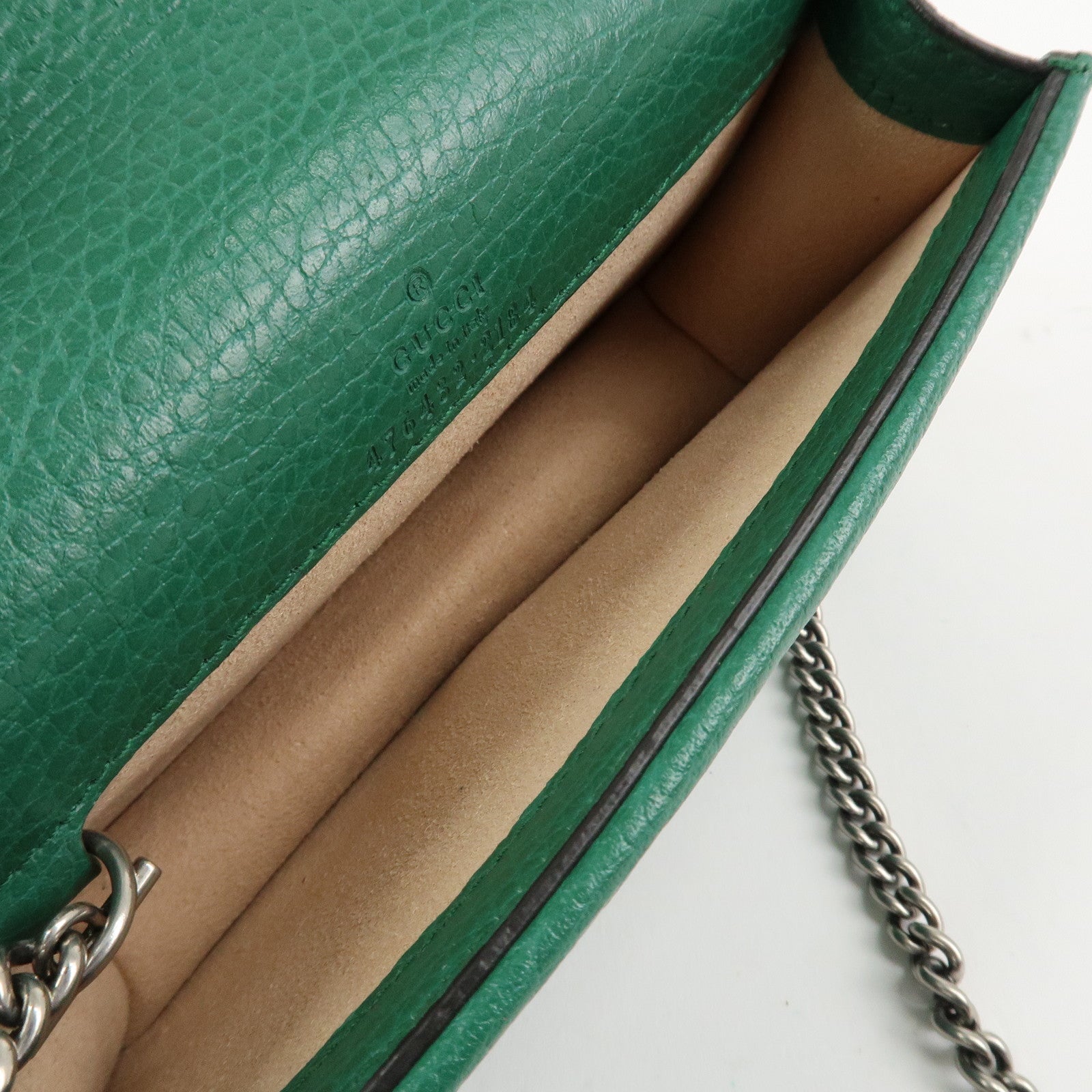 GUCCI Duonissos Leather Chain Shoulder Bag Green 476432