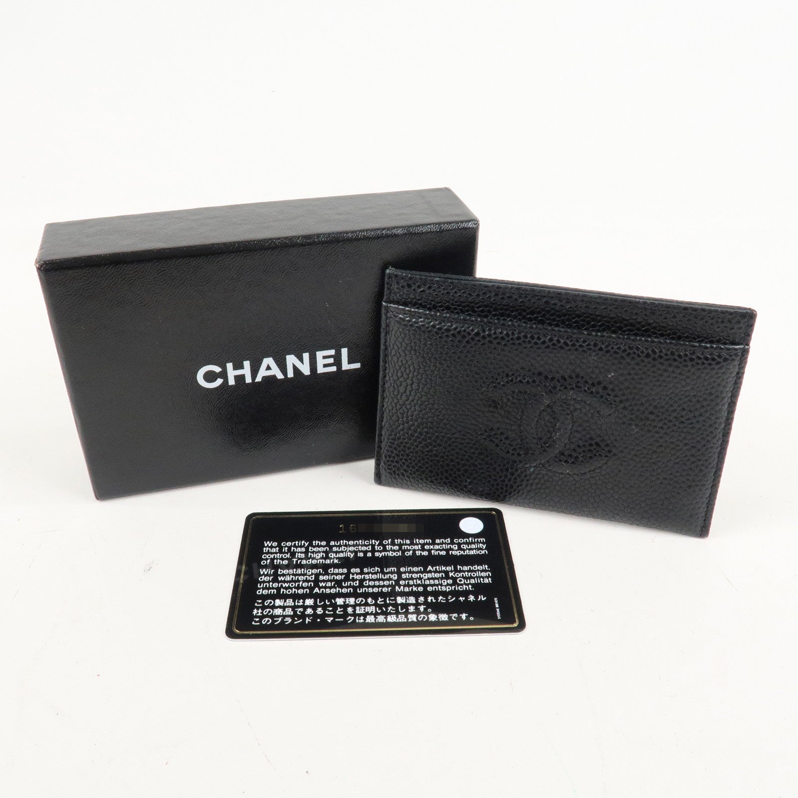 CHANEL COCO Mark Caviar Skin Card Case Black A48655 Used