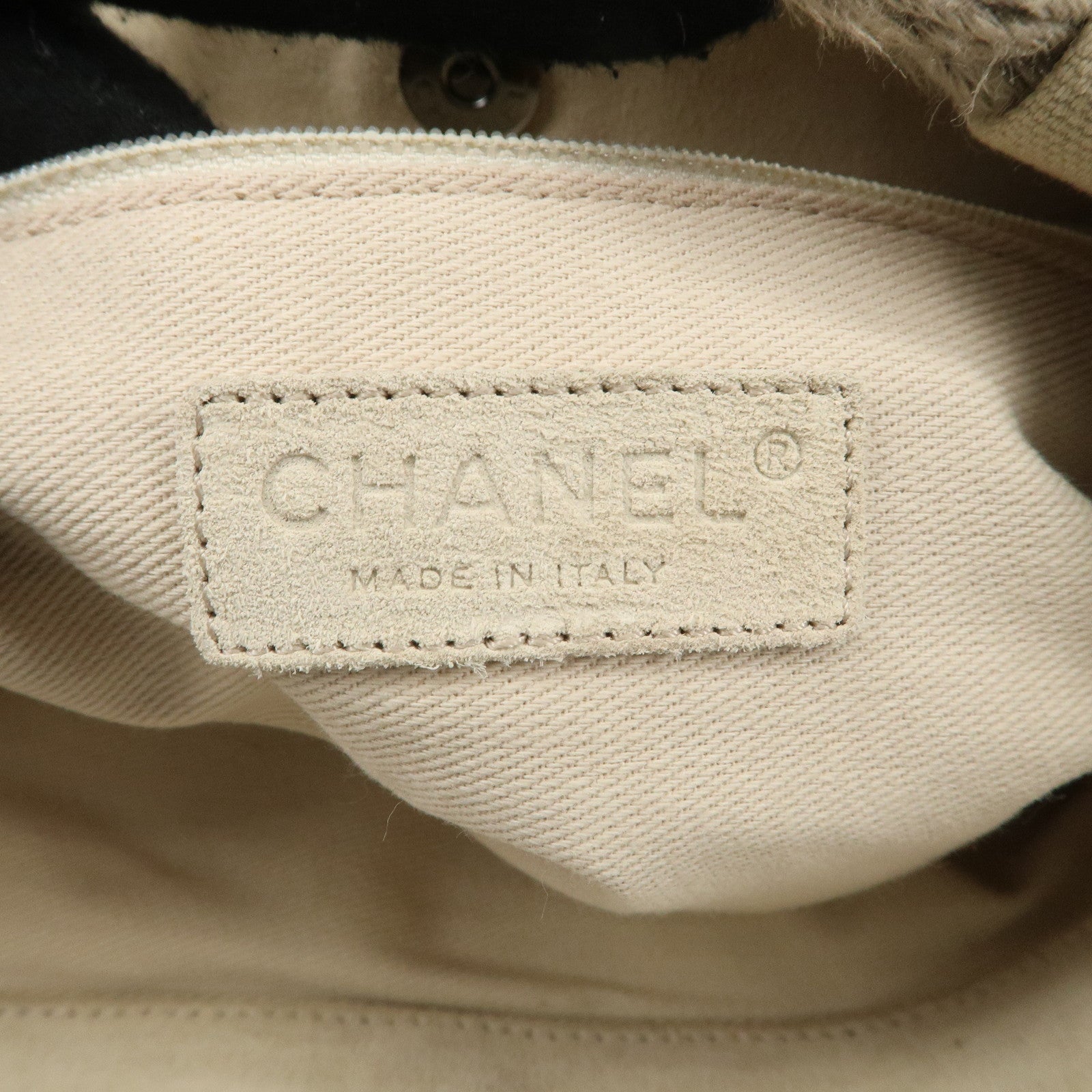 CHANEL Camellia Canvas Patent Leather Hand Bag Tote Bag Beige