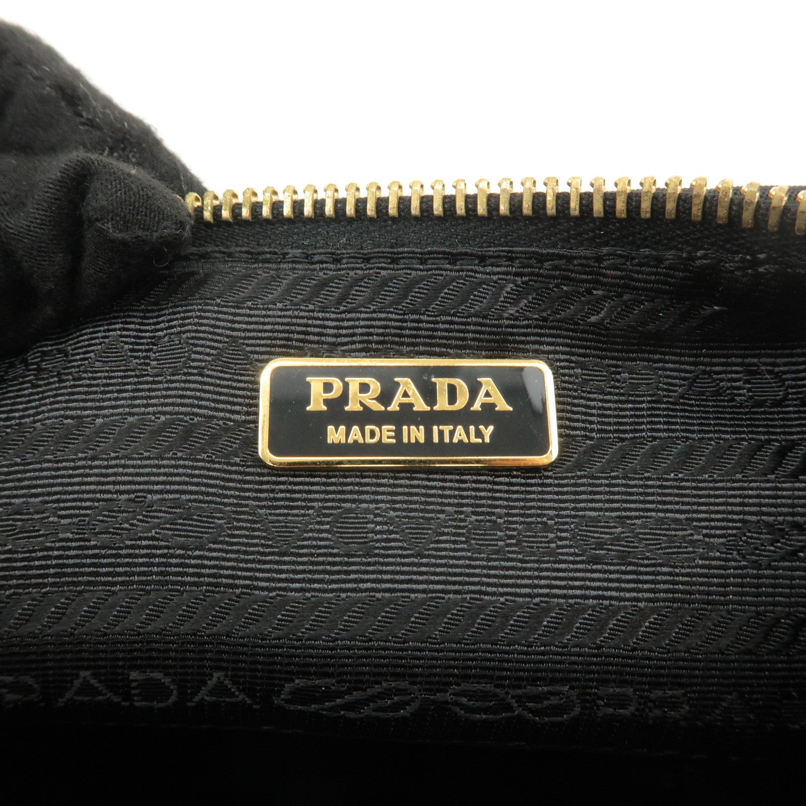 PRADA Nylon Leather Ribbon Hand Bag Pouch Nero Black 1N1439