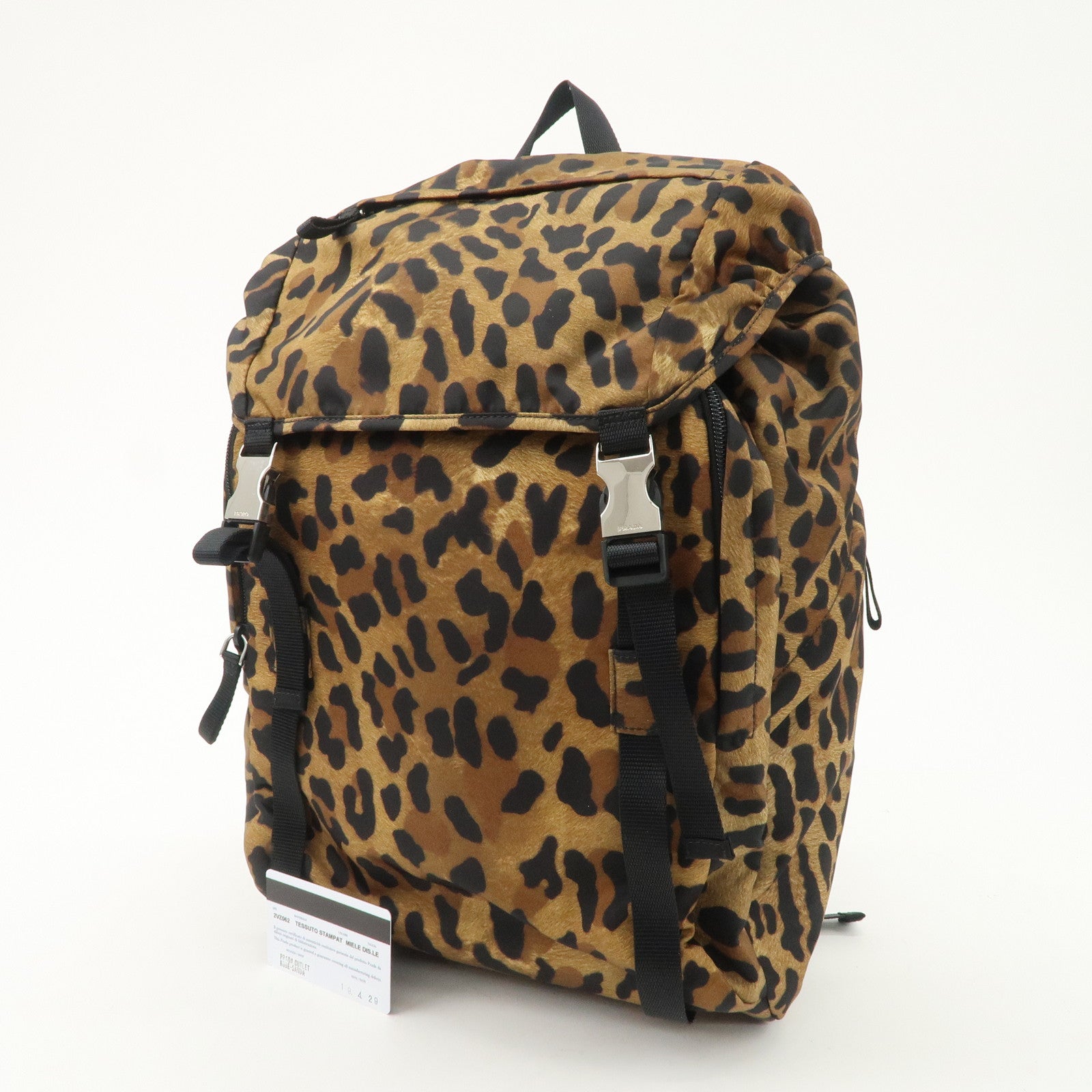 PRADA Nylon Leopard Print Back Pack Brown Black 2VZ062 Used