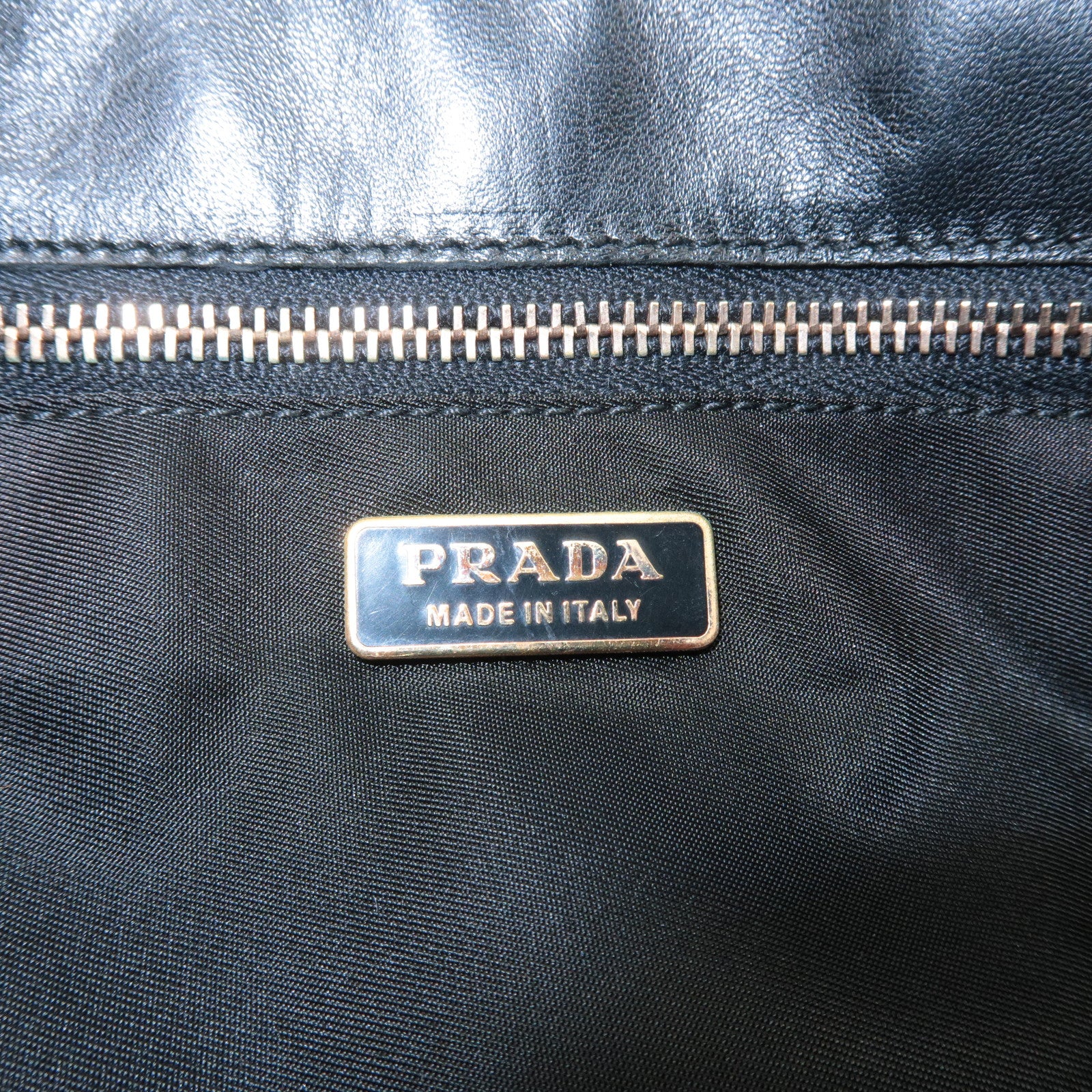 PRADA Nylon Leather Shoulder Bag Black BR0122