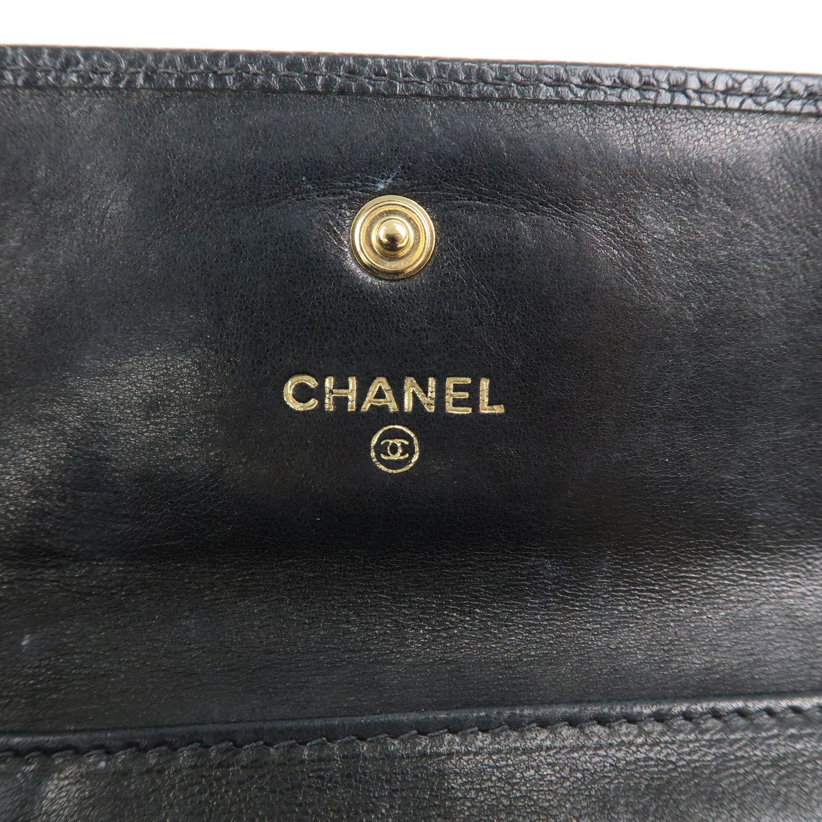 CHANEL COCO Mark Caviar Skin Bi-hold Wallet Black Used