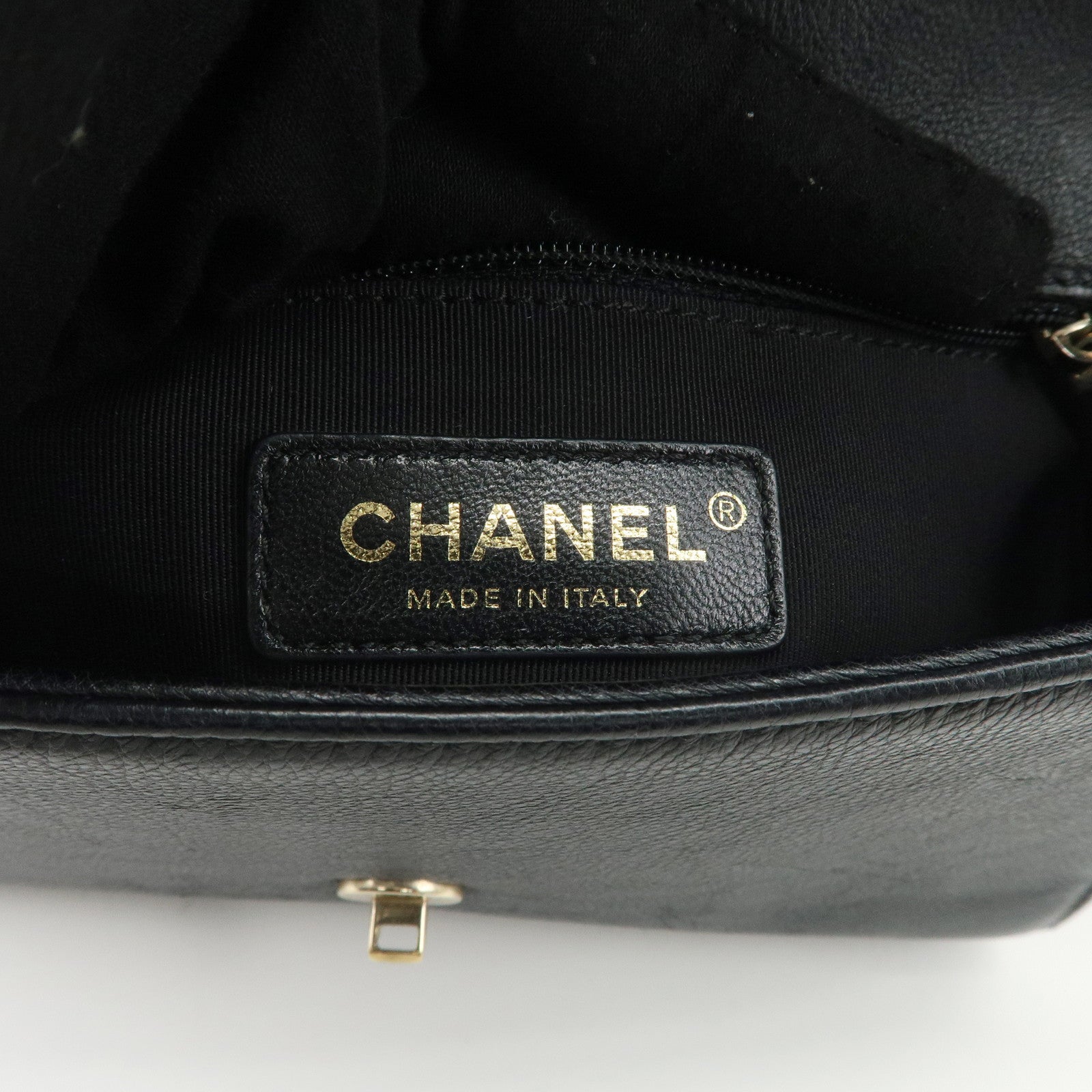 CHANEL Logo Leather 2WAY Shoulder Bag Black Gold Hardware