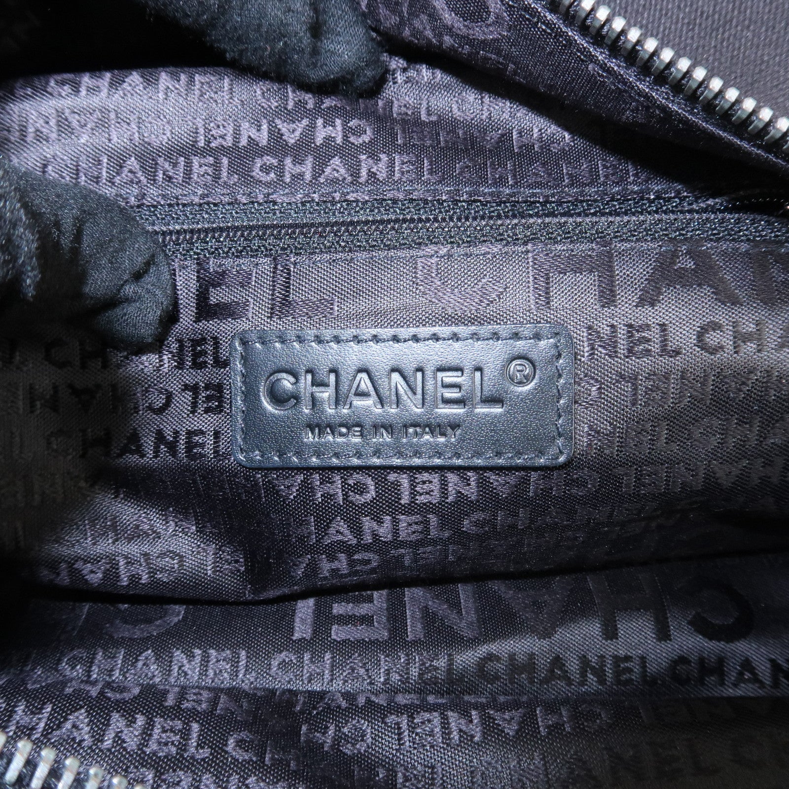 CHANEL Chocolate Bar Stitch Canvas Leather Mini Boston Bag Black