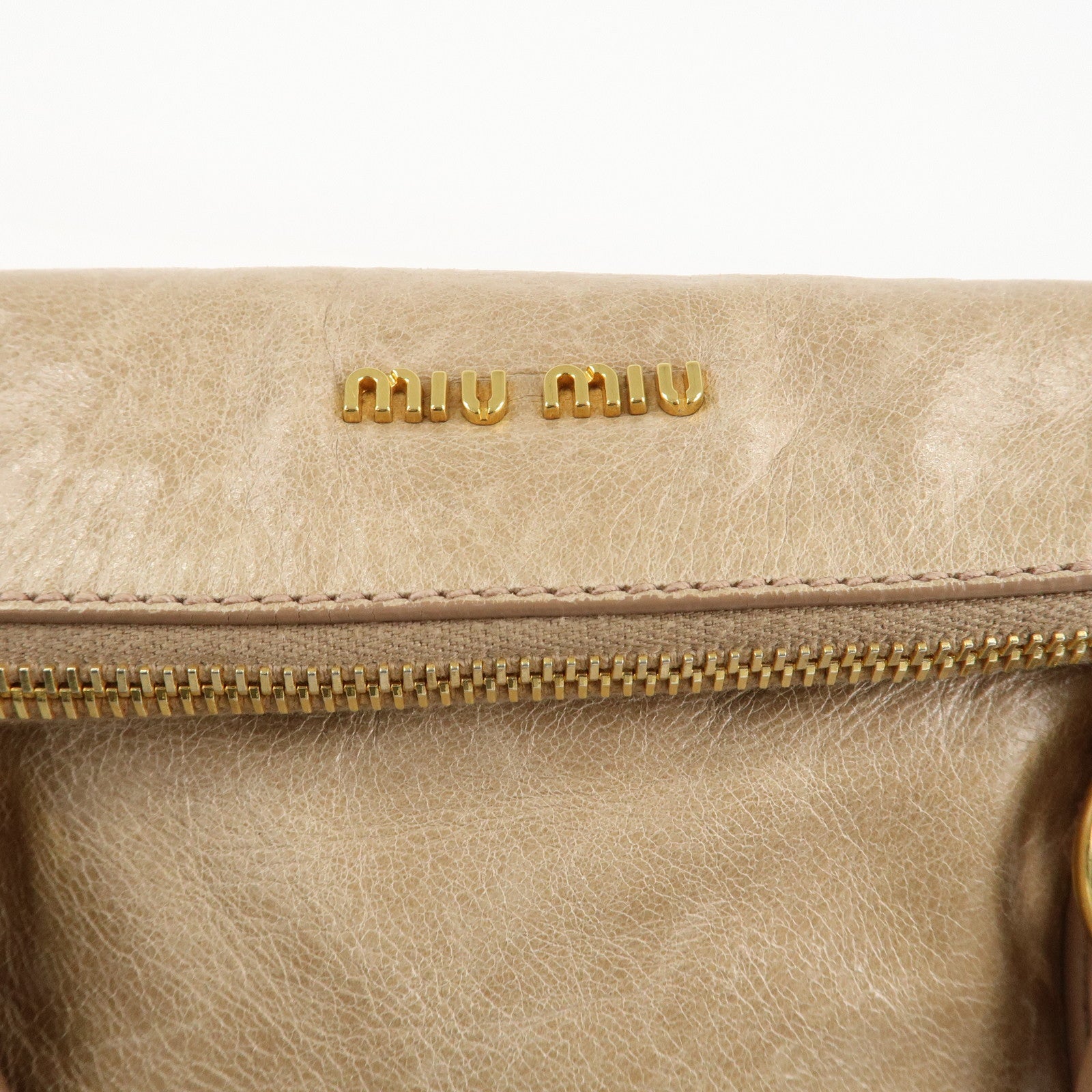 MIU MIU Logo Leather 2WAY HAnd Bag Shoulder Bag Beige Used