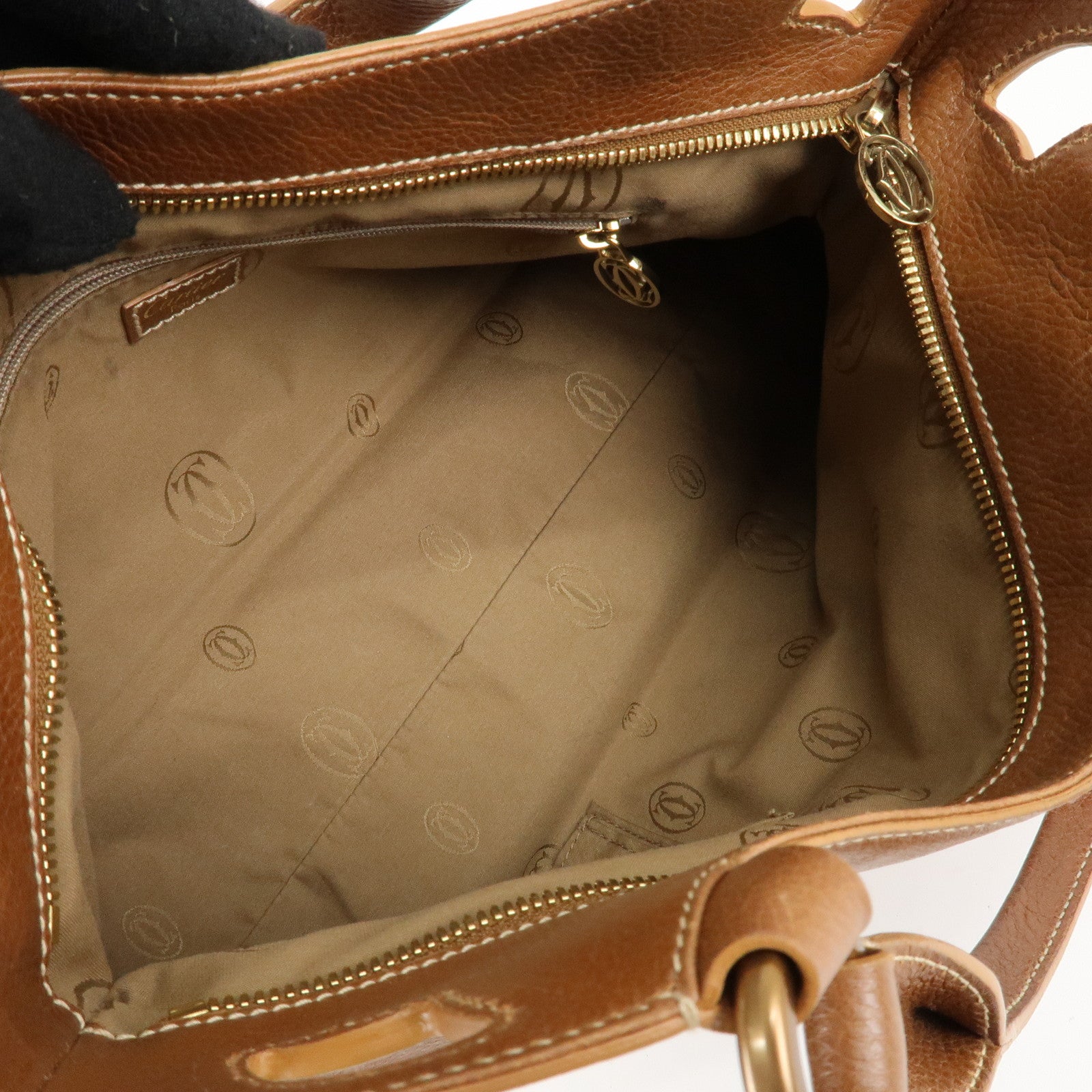 Cartier Marcello Du Cartier Leather Tote Bag Hand Bag Brown