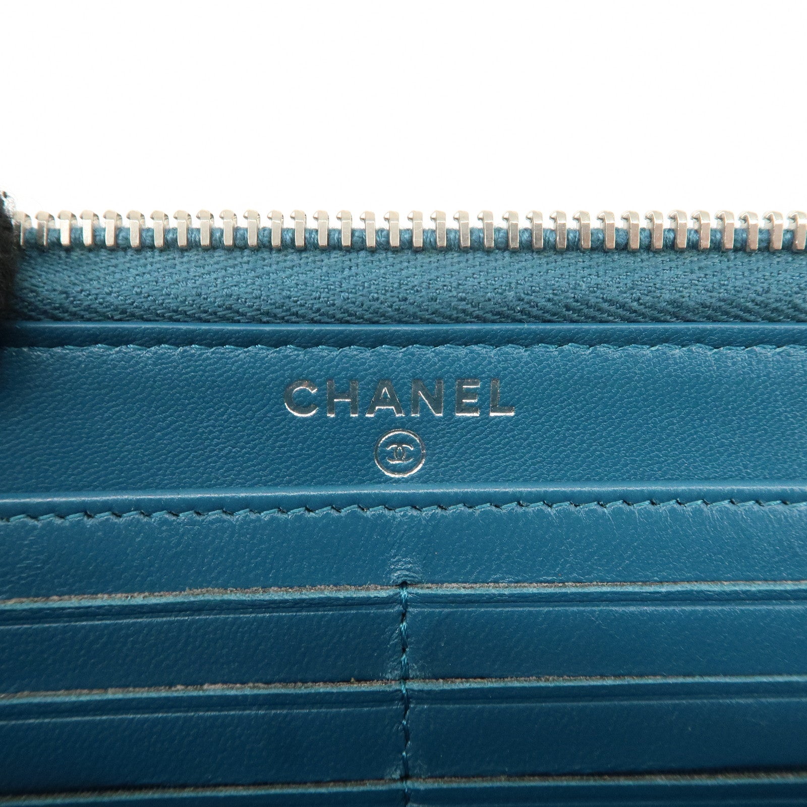 CHANEL V Stich Lamb Skin Coco Mark Studs Long Wallet Blue A50097 Used