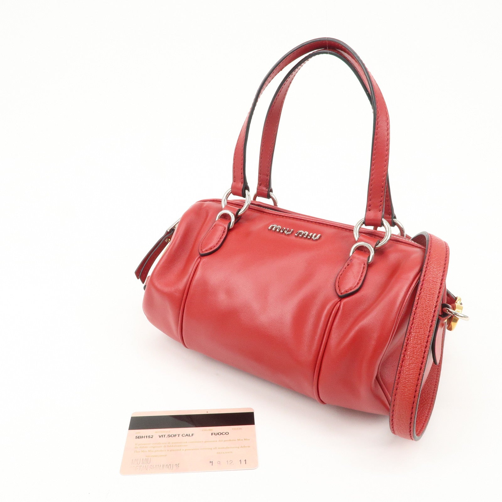 MIU MIU Logo Leather 2Way Shoulder Bag Hand Bag Red 5BH152