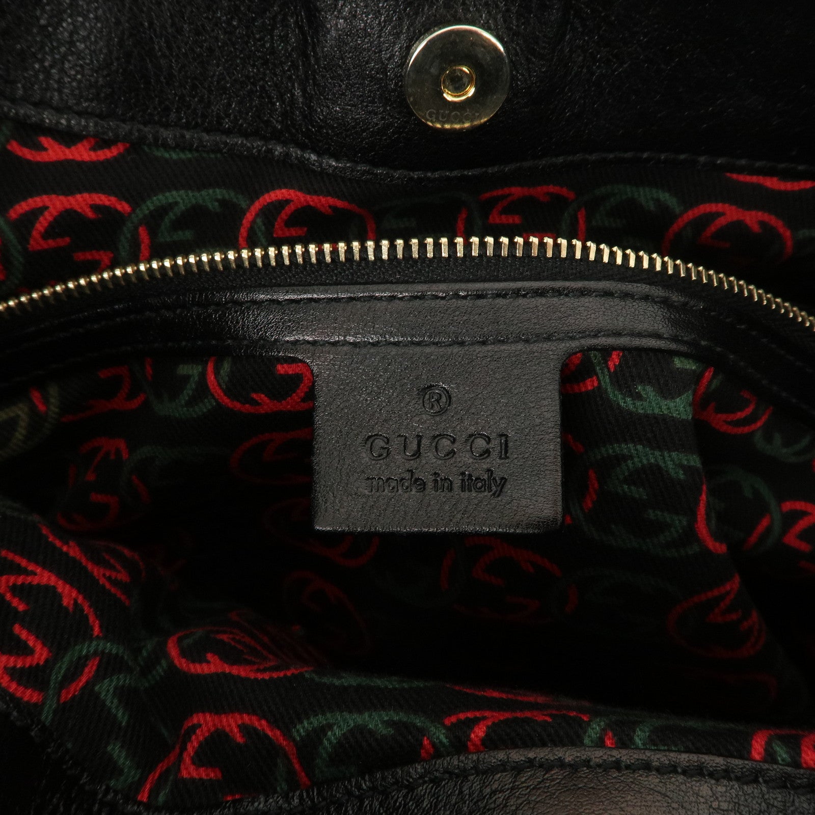 GUCCI Interlocking G Leather One Shoulder Bag Black 162740