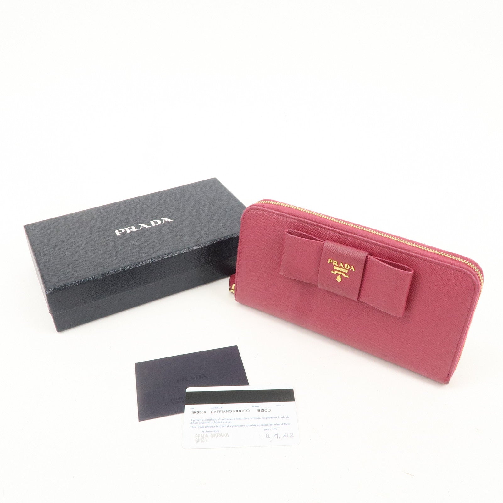 PRADA Logo Saffiano Leather Round Zipper Long Wallet Pink 1M0506