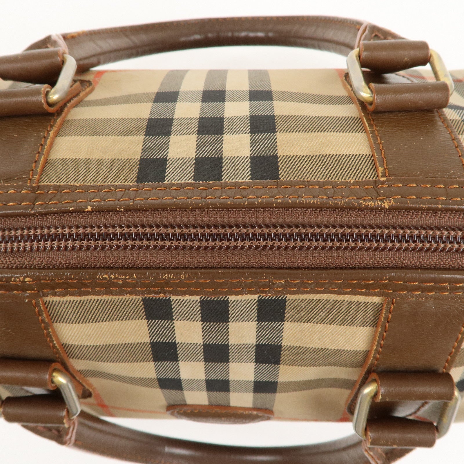 Burberry Burberrys Canvas Leather Mini Boston Bag