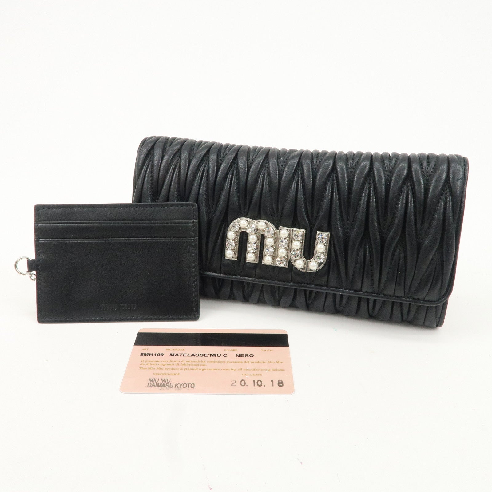 MIU MIU Matelasse Nappa Crystal Leather Hook Long Wallet 5MH109 Used