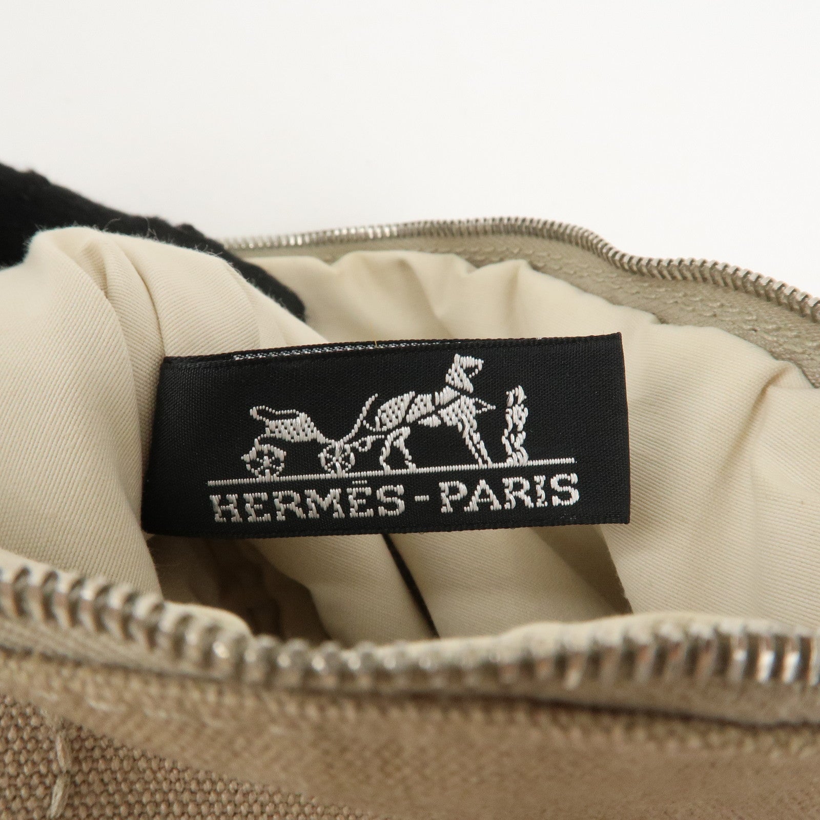 HERMES Canvas Leather Bolide Pouch 20 Mini Cosmetic Pouch Beige Used