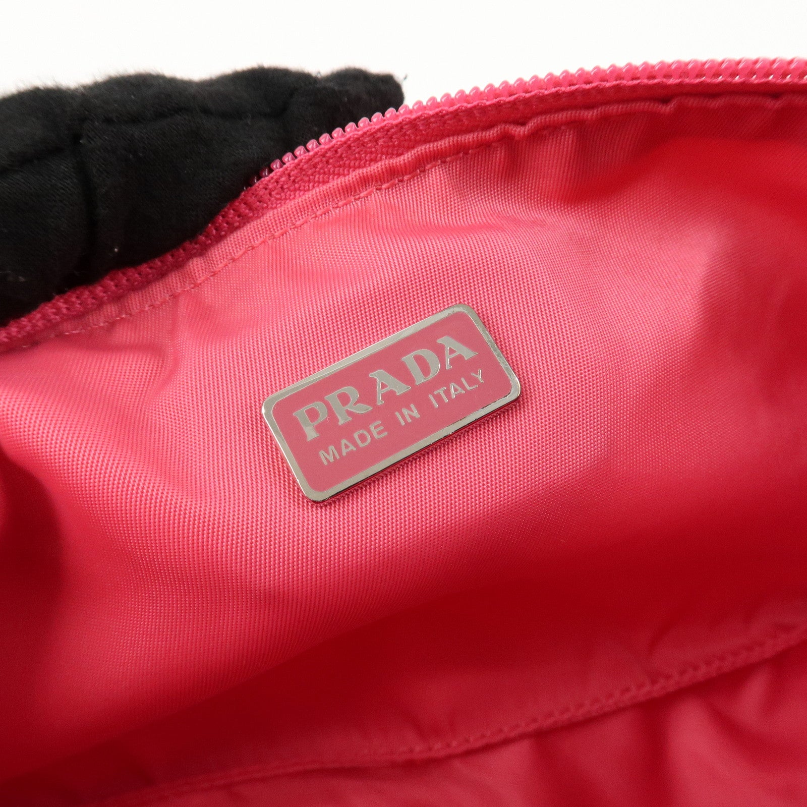 PRADA Logo Nylon Pouch Hand Bag Cosmetic Pouch Purse Pink MV633