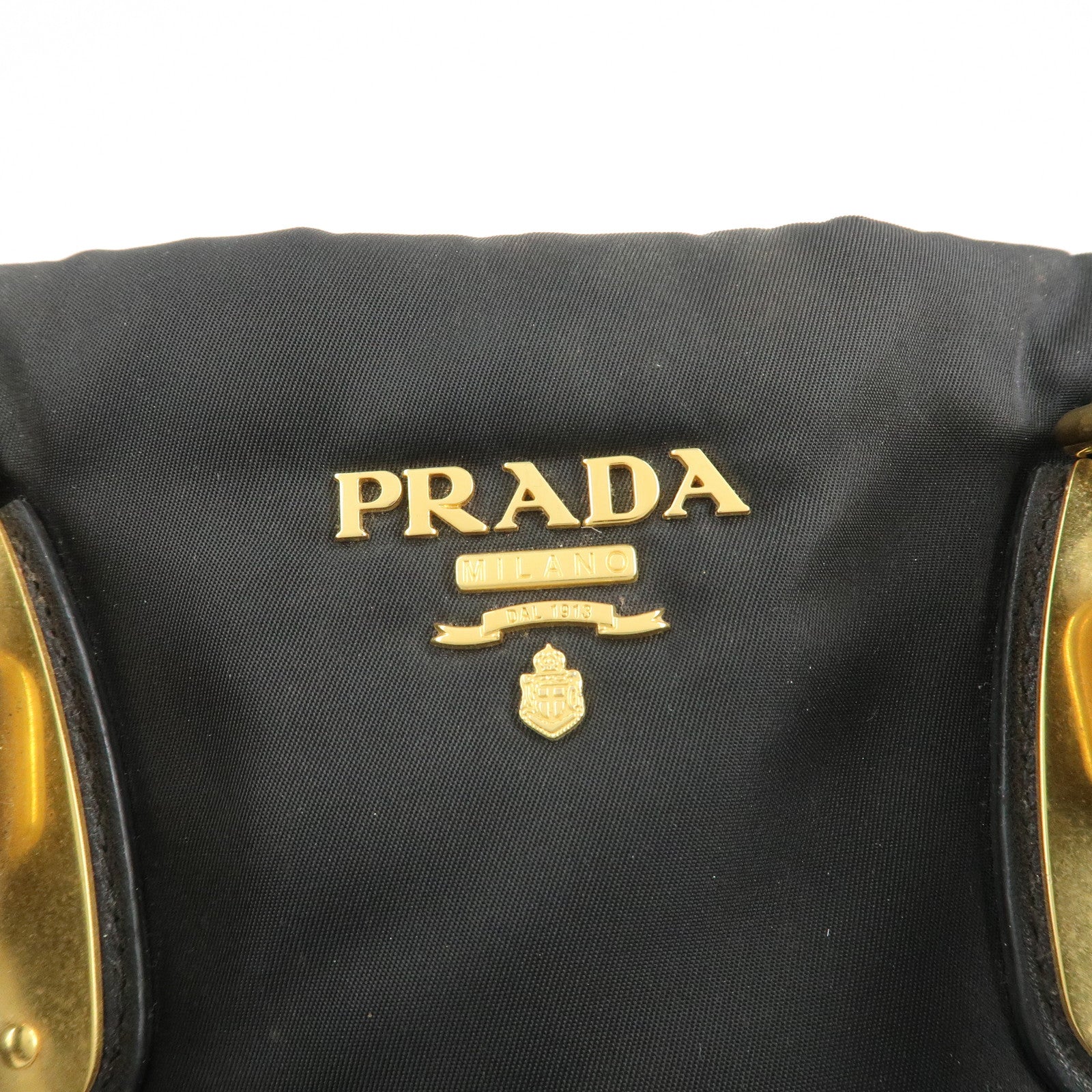 PRADA Logo Nylon Leather 2Way Shoulder Bag Black Gold HDW BN1903 Used