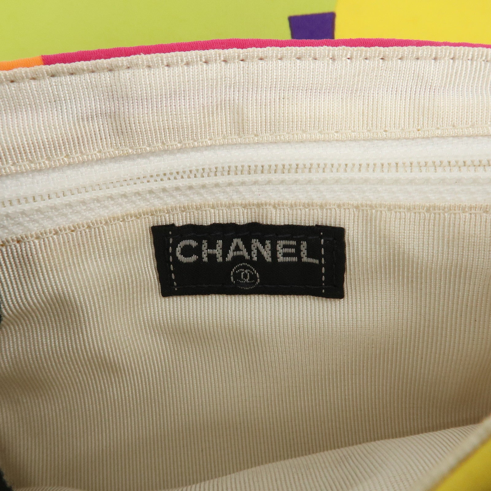 CHANEL Chocolate Bar Canvas Piano Chain Shoulder Bag Multi Color