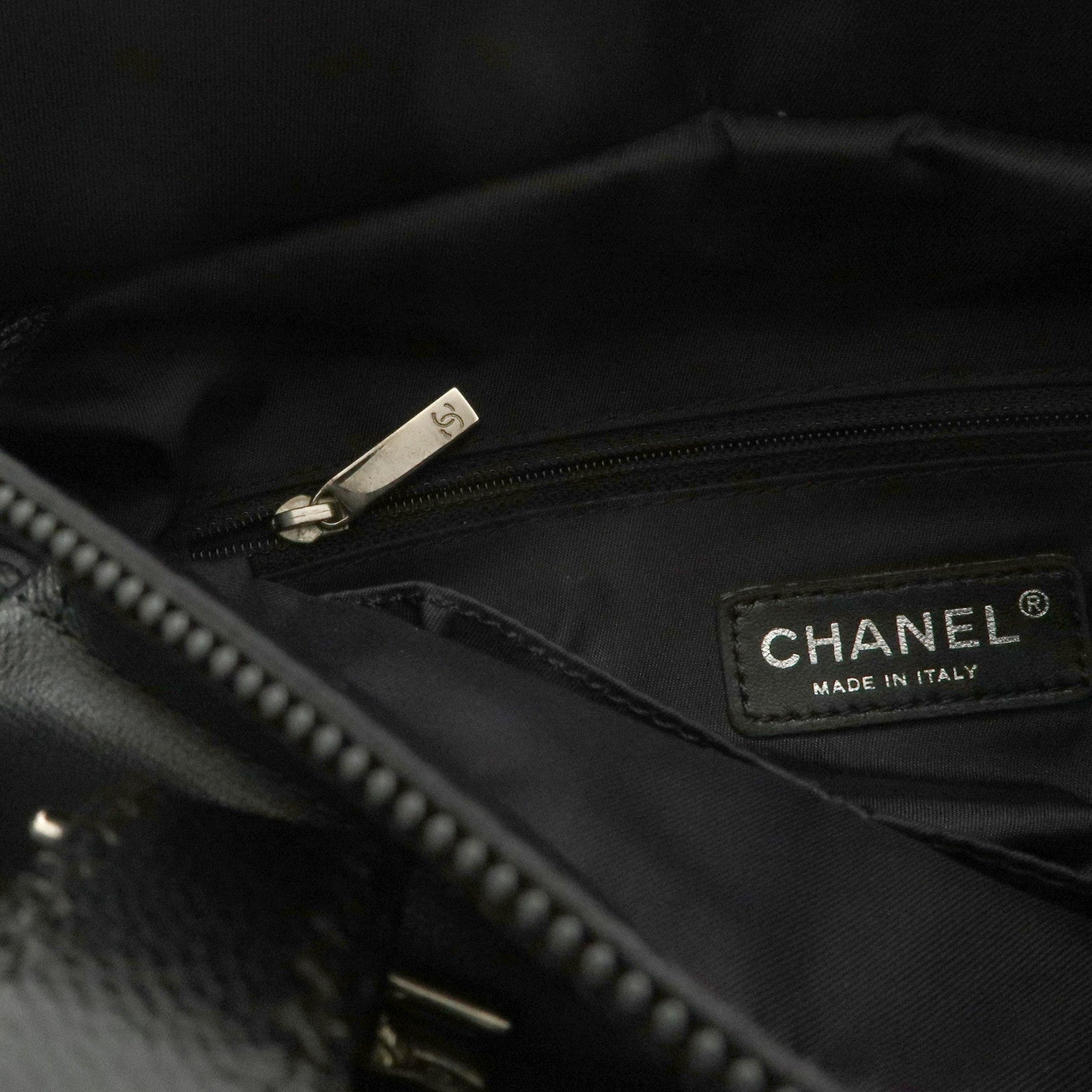 CHANEL Paris Biarritz PM Coated Canvas Leather Tote Bag Black Used