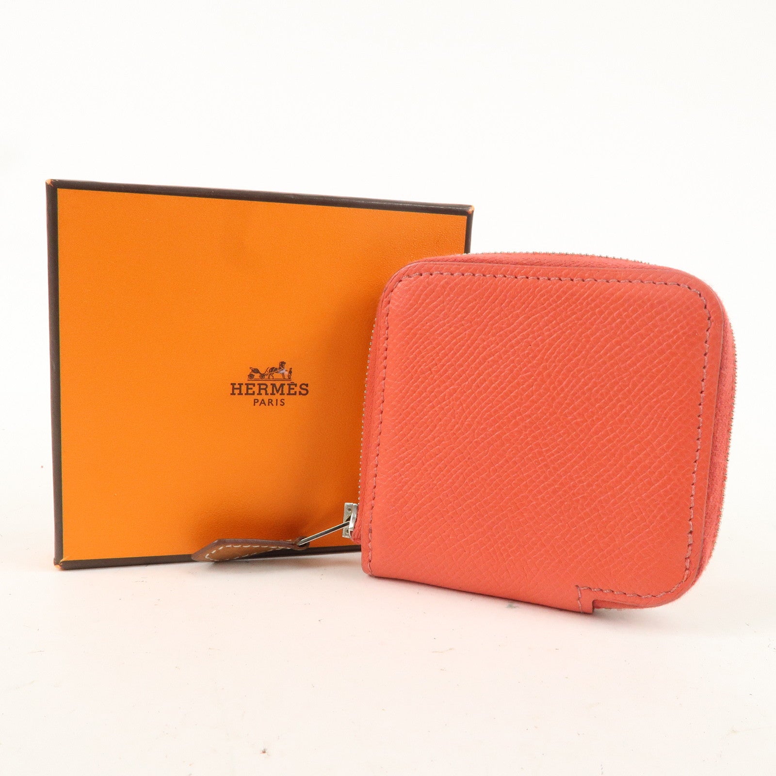 HERMES Leather Azap Silkin Coin Case X Engraved Red