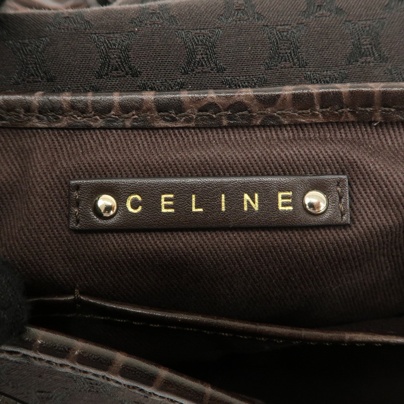 CELINE Macadam Canvas Leather Shoulder Bag Dark Brown