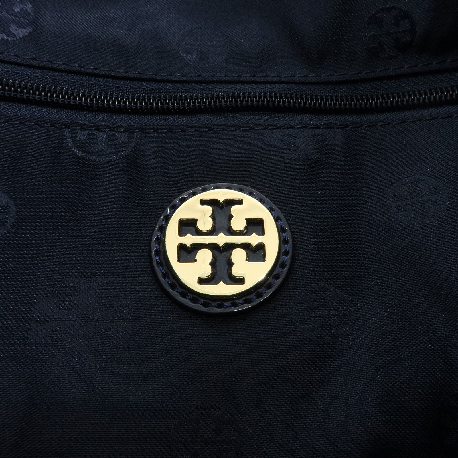 Tory Burch Amanda Logo Nylon Enamel Tote Bag Sholder Bag Navy