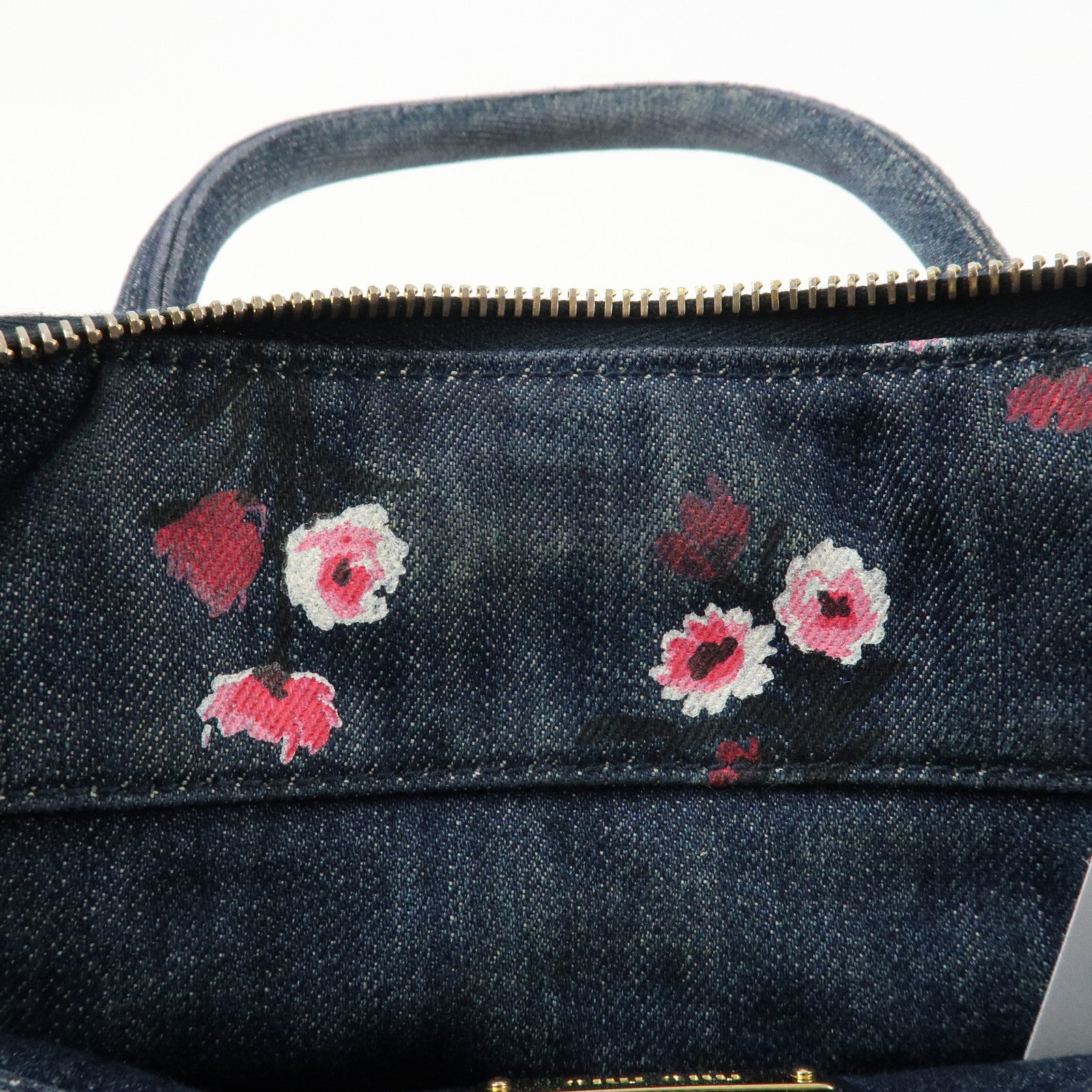 MIU MIU Matelasse Denim Leather 2Way Bag Hand Bag Flower 5BB020 Used