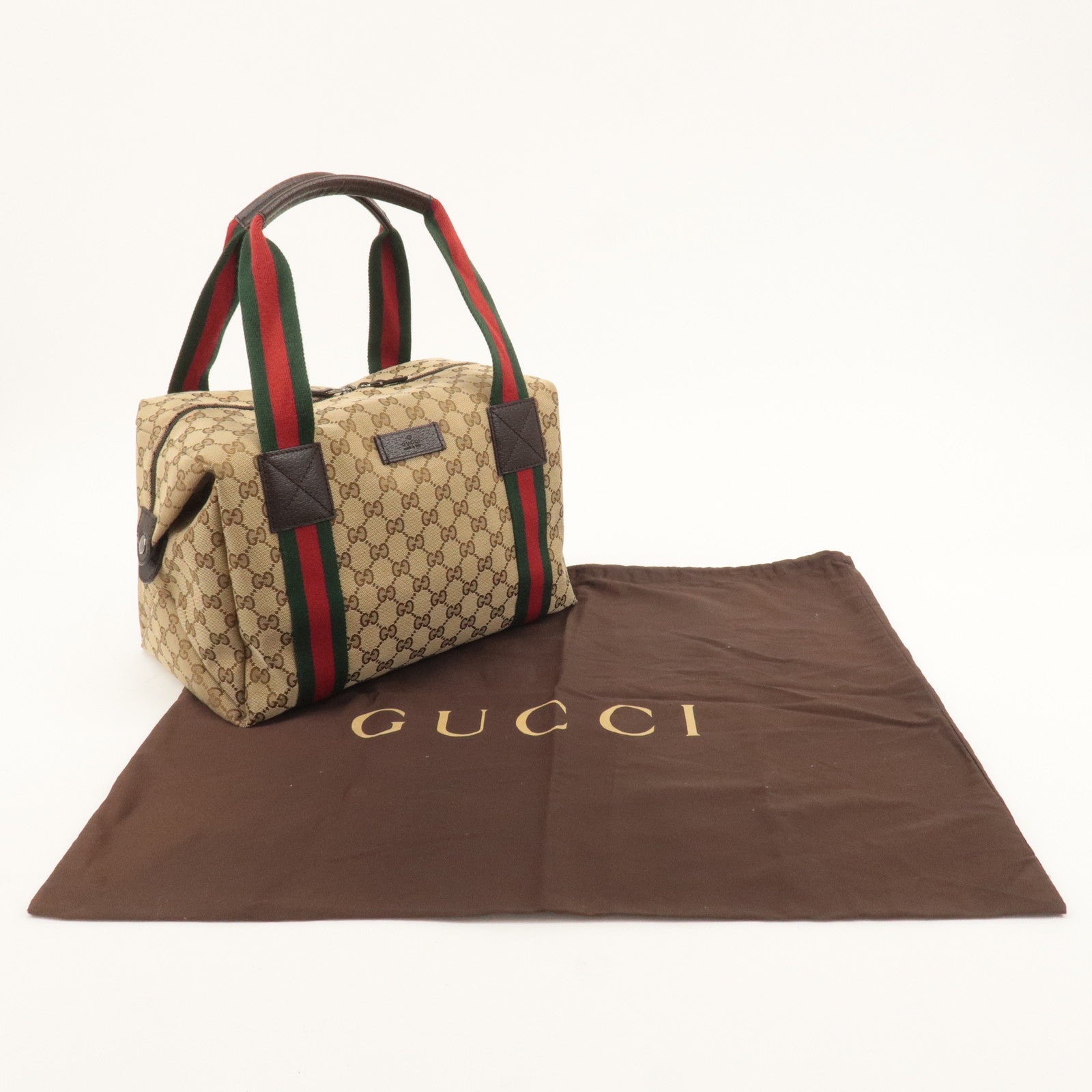 GUCCI Sherry GG Canvas Leather Boston Bag Beige Brown 235135 Used