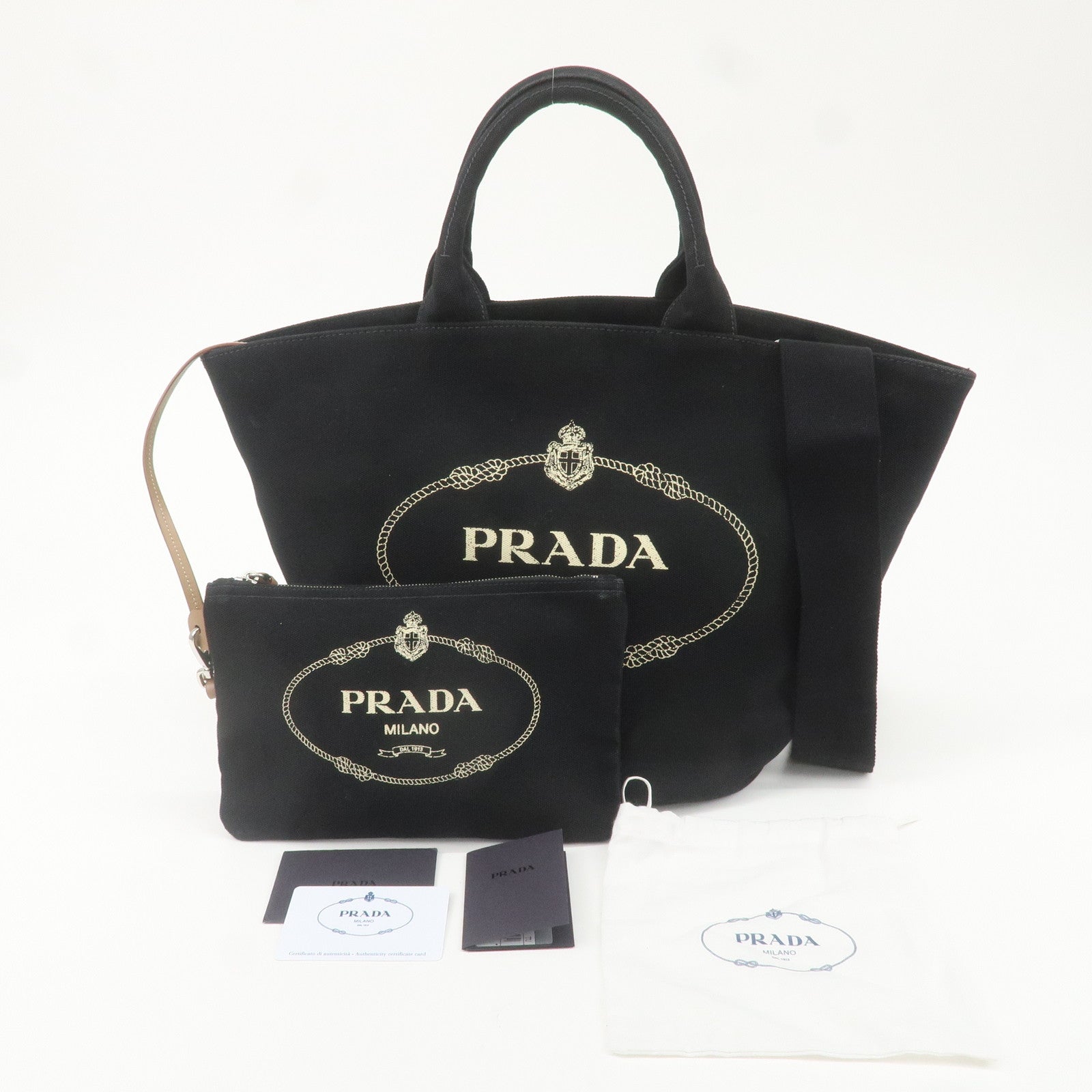 PRADA Canapa Canvas Leather 2Way Bag Tote Bag Black 1BG163