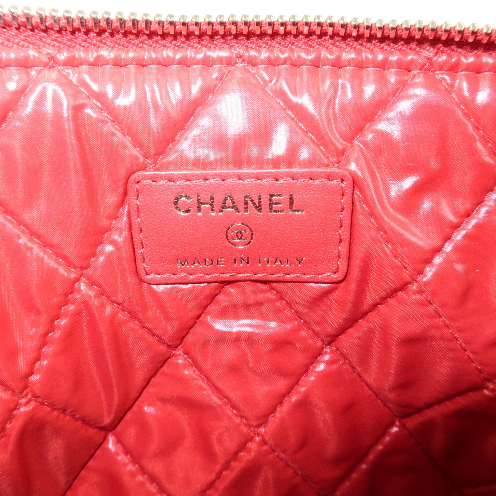 CHANEL Matelasse COCO Mark Lamb Skin Clutch Bag Red Used