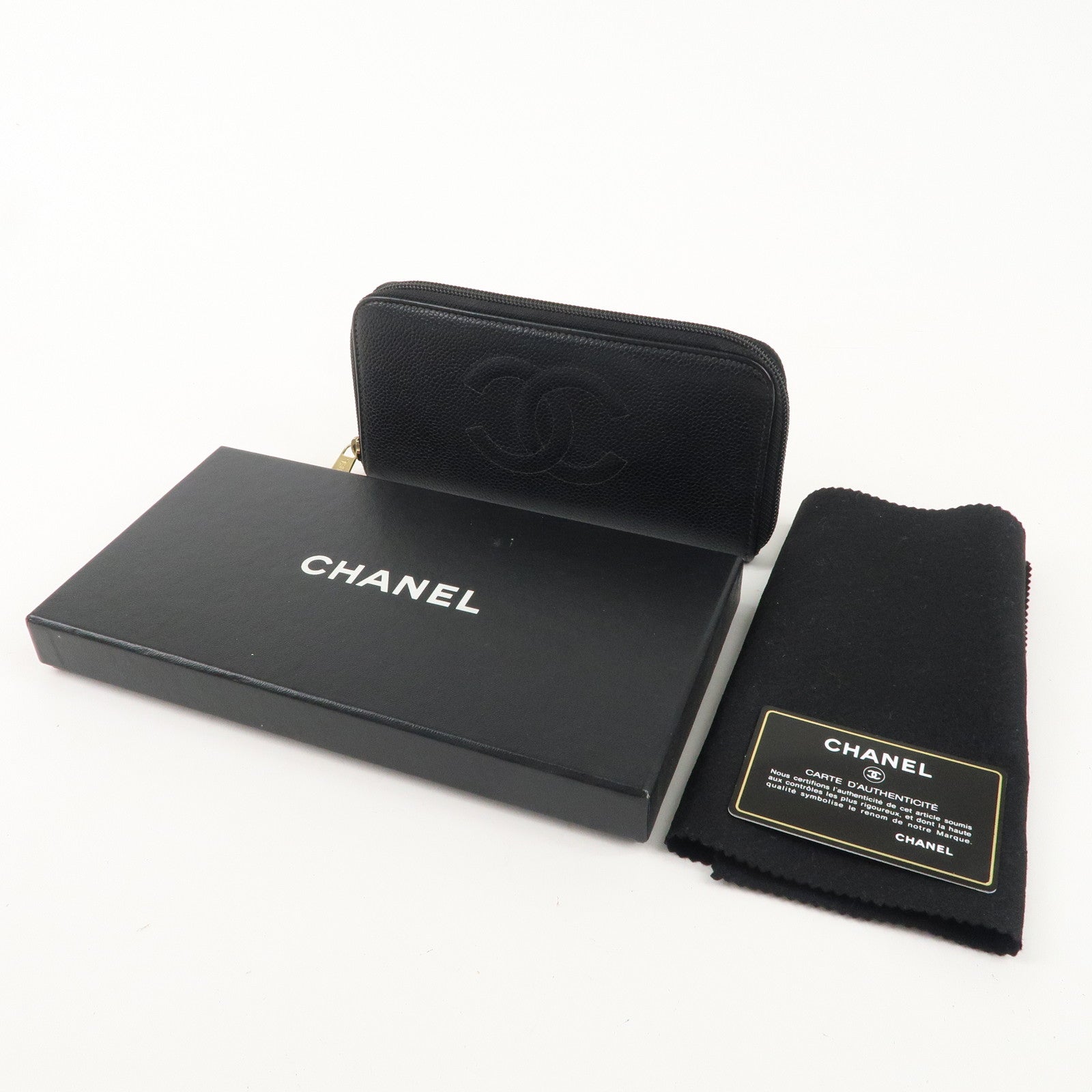 CHANEL Caviar Skin Round Zippy Long Wallet Black A13228