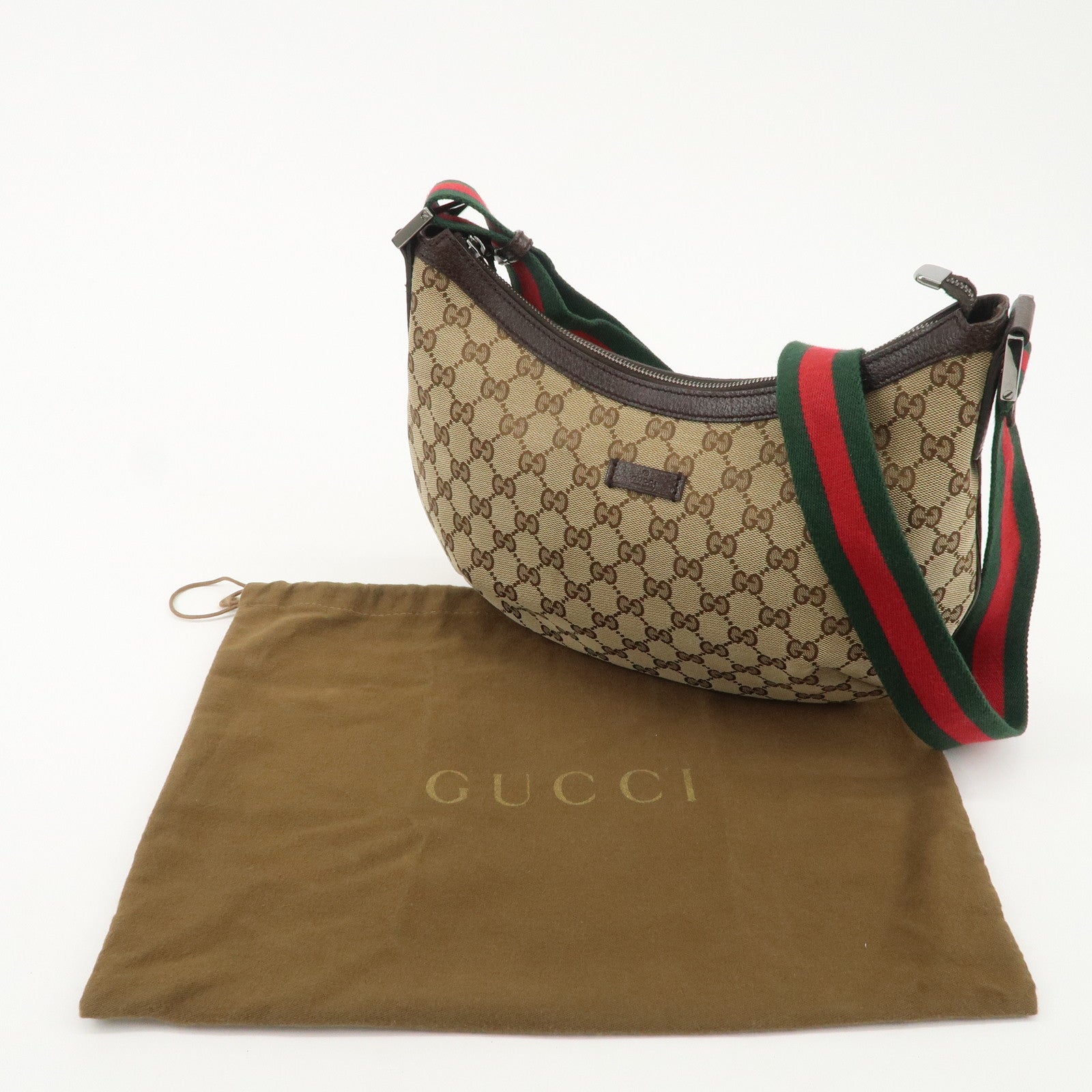 GUCCI GG Canvas Leather Shoulder Bag Beige Brown 181092 Used