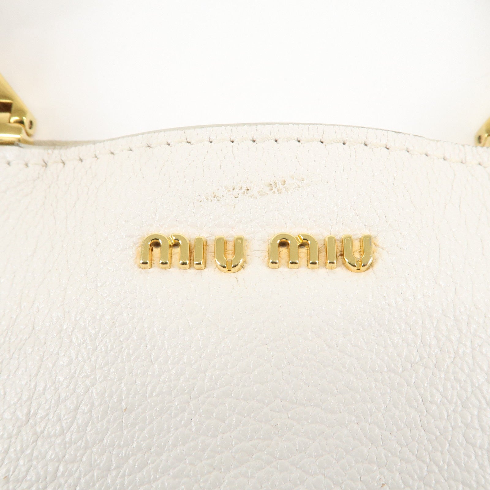 MIU MIU Logo Leather Tote Bag Shoulder Bag White 5BG002