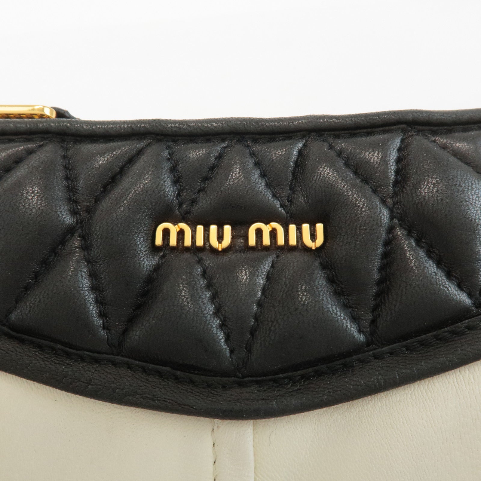 MIU MIU Leather 2Way Bag Shoulder Bag Hand Bag Black Brown White