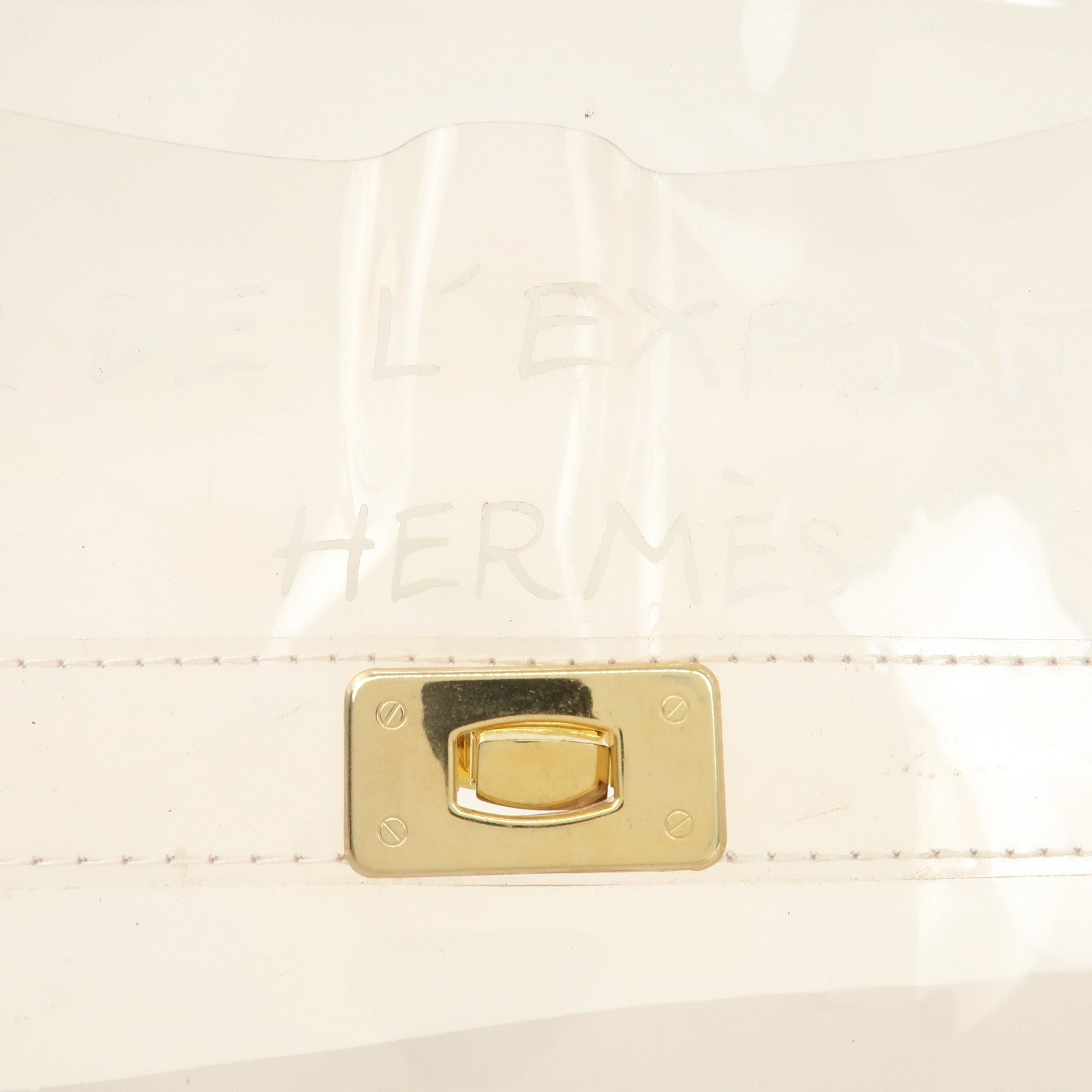 HERMES Vinyl Kelly Hand Bag Clear Transparent Gold Hardware Used